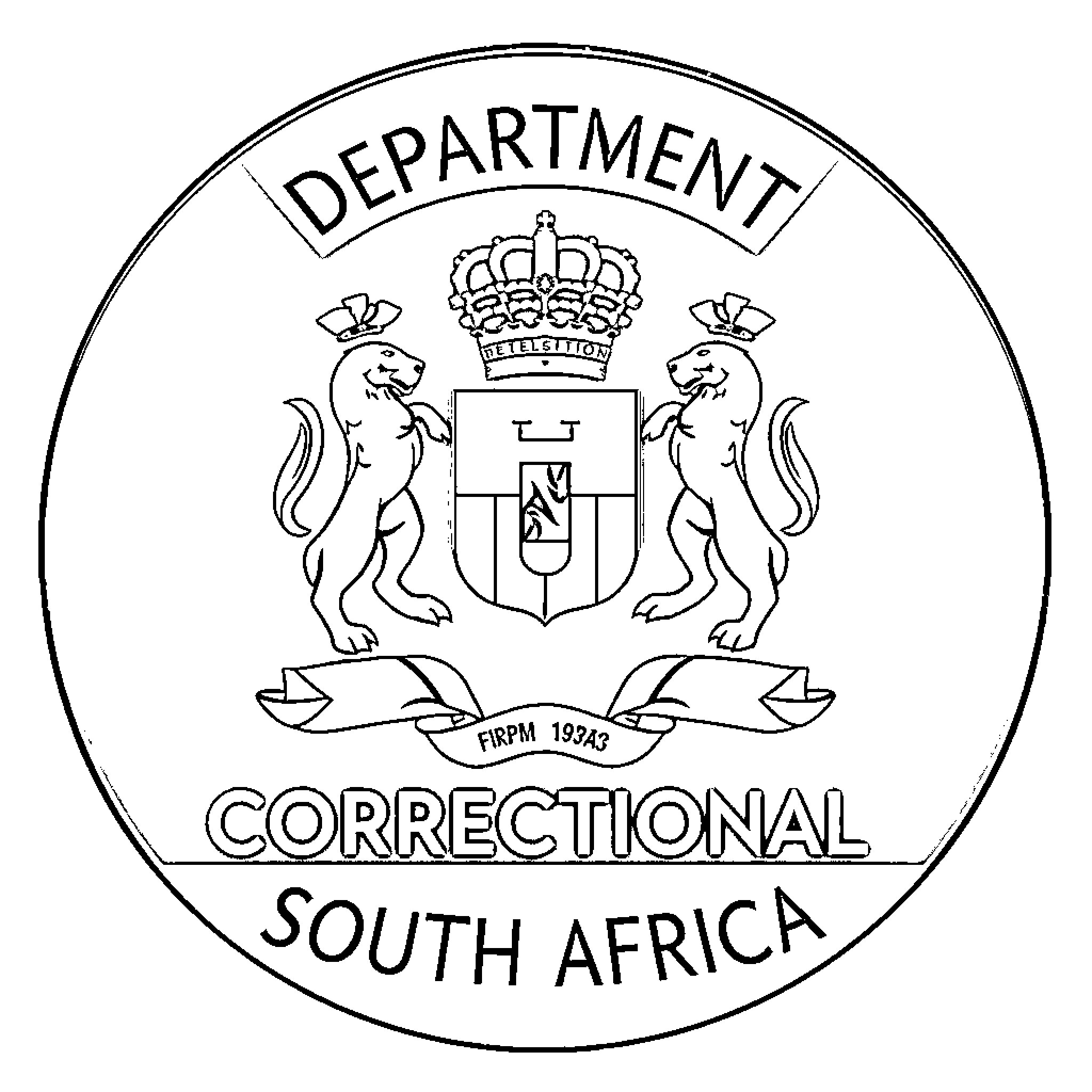 Department of Correctional Services South Africa Official Seal Coloring Page (free black-and-white line drawing printable PDF for all, from beginners to advanced learners, including children, teens, adults, and seniors)