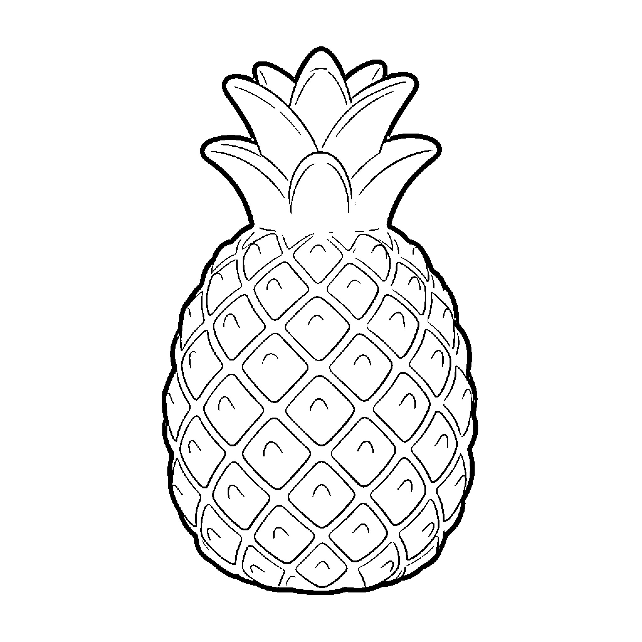 Pineapple standing upright with textured skin and leaves Coloring Page (free black-and-white line drawing printable PDF for all, from beginners to advanced learners, including children, teens, adults, and seniors)