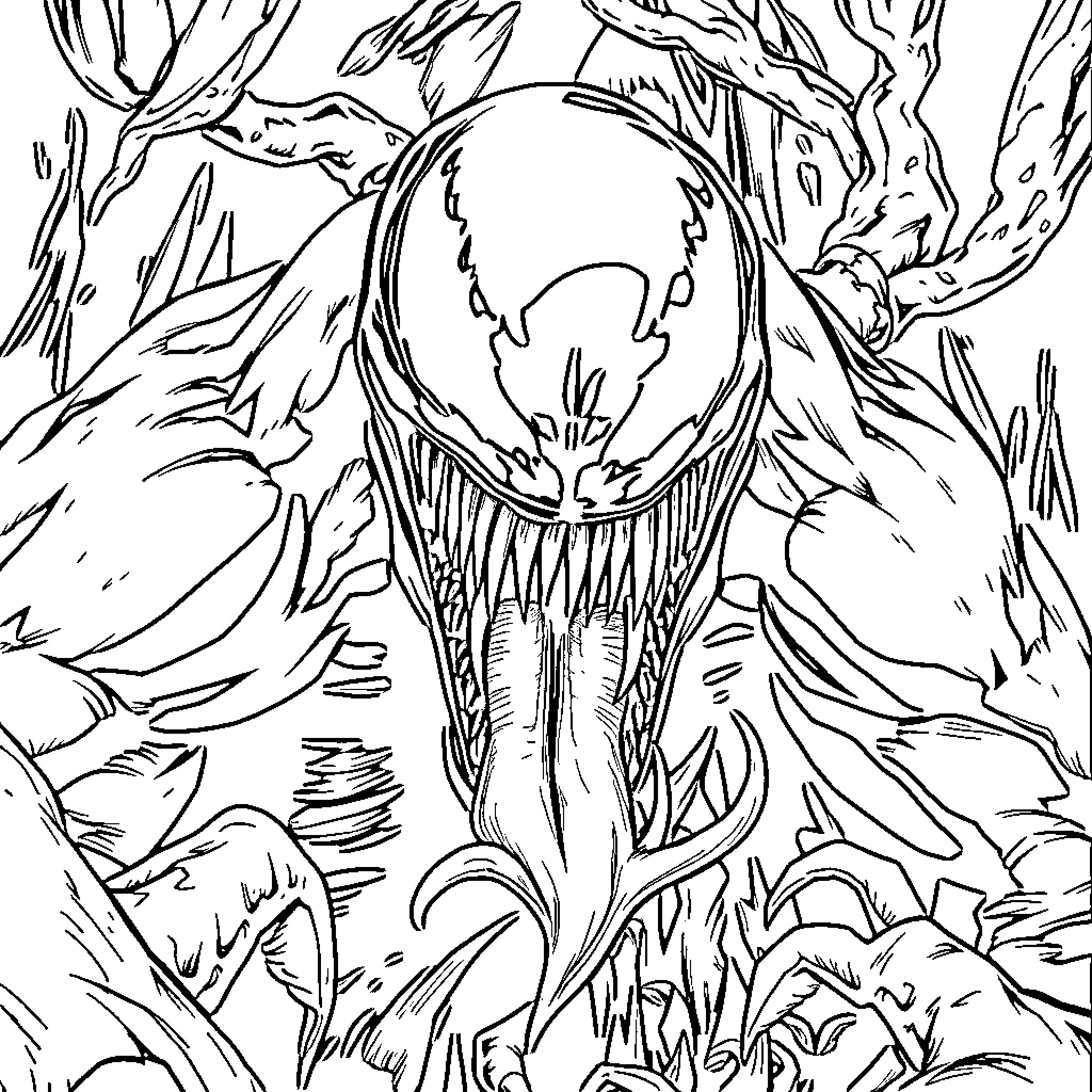 Venom Unleashed: A Sinister Symbiote's Reign Coloring Page (free black-and-white line drawing printable PDF for all, from beginners to advanced learners, including children, teens, adults, and seniors)