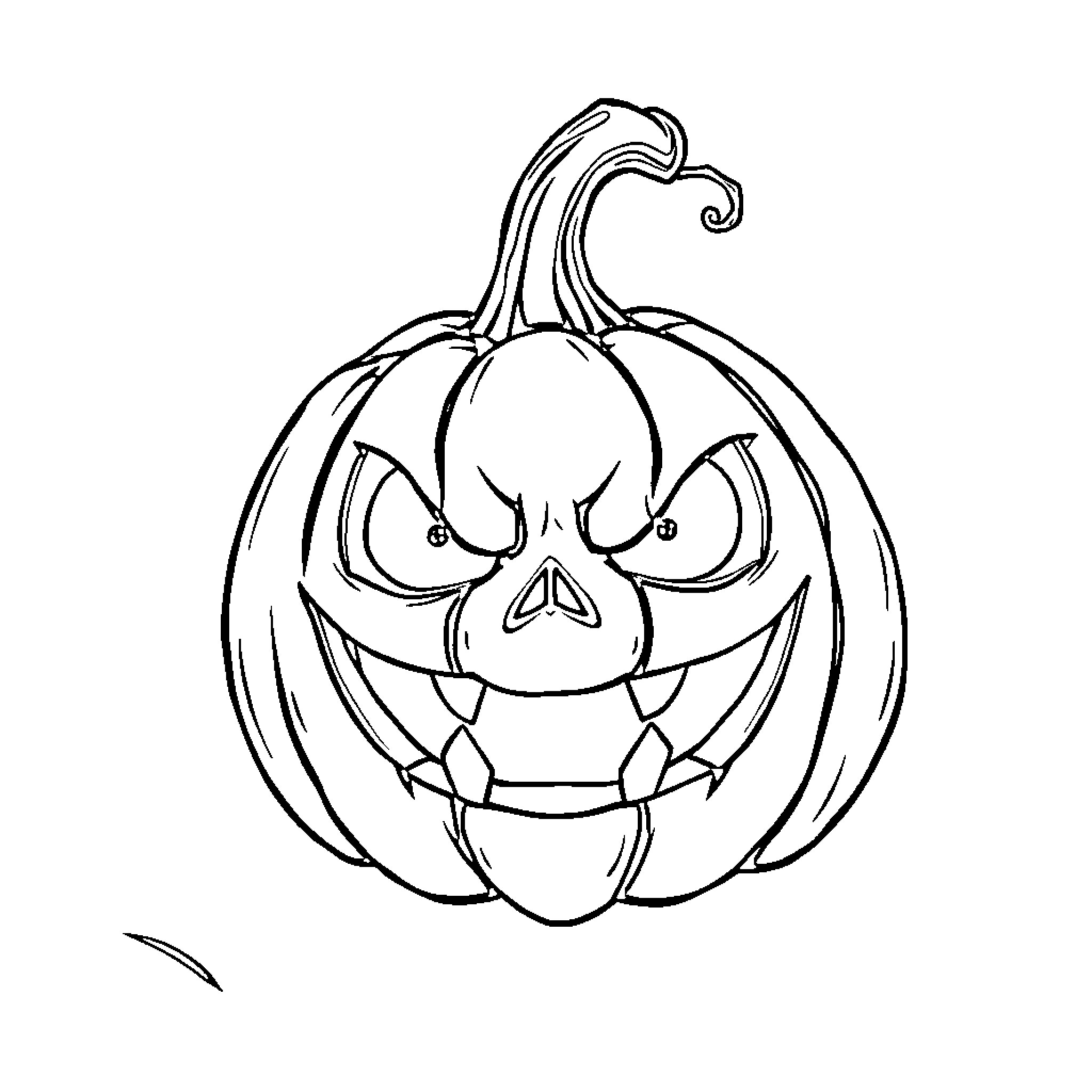 Pumpkin with a mischievous expression Coloring Page (free black-and-white line drawing printable PDF for all, from beginners to advanced learners, including children, teens, adults, and seniors)