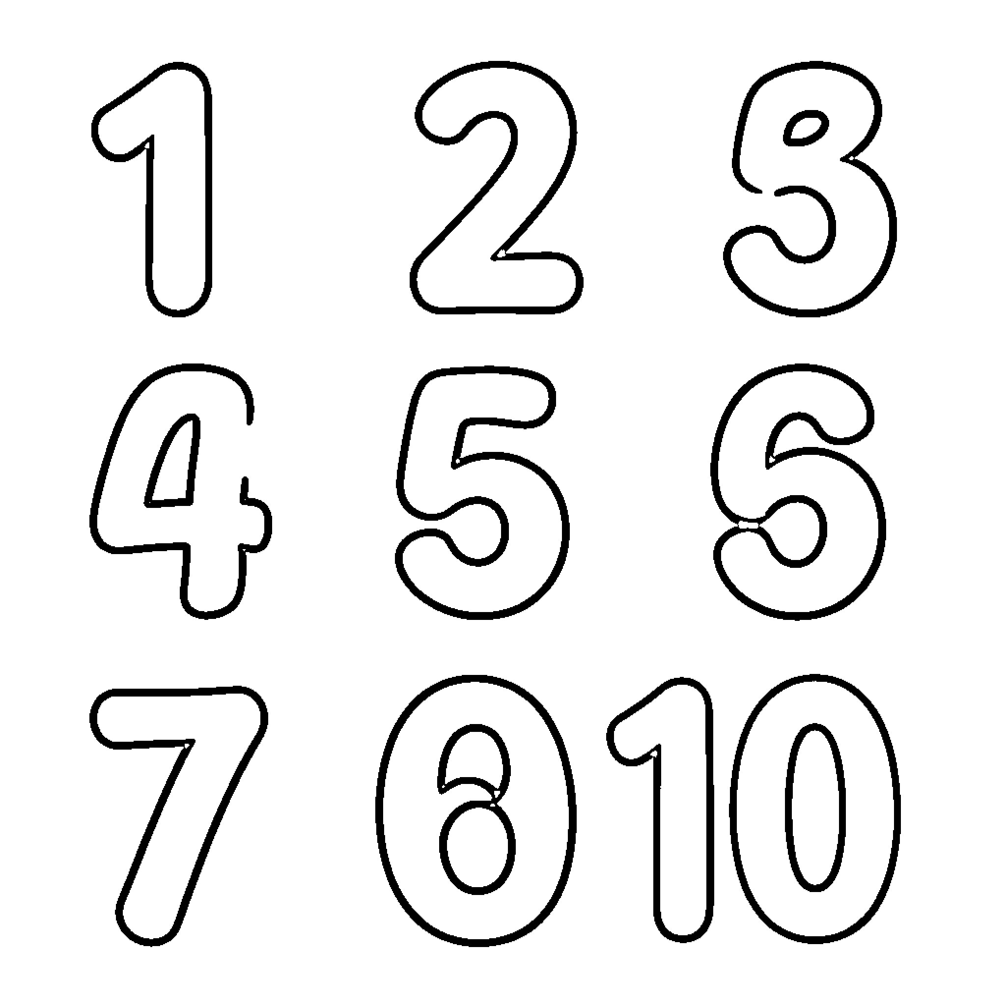 Number Simple Outline Handwritten Digits Coloring Page (free black-and-white line drawing printable PDF for all, from beginners to advanced learners, including children, teens, adults, and seniors)