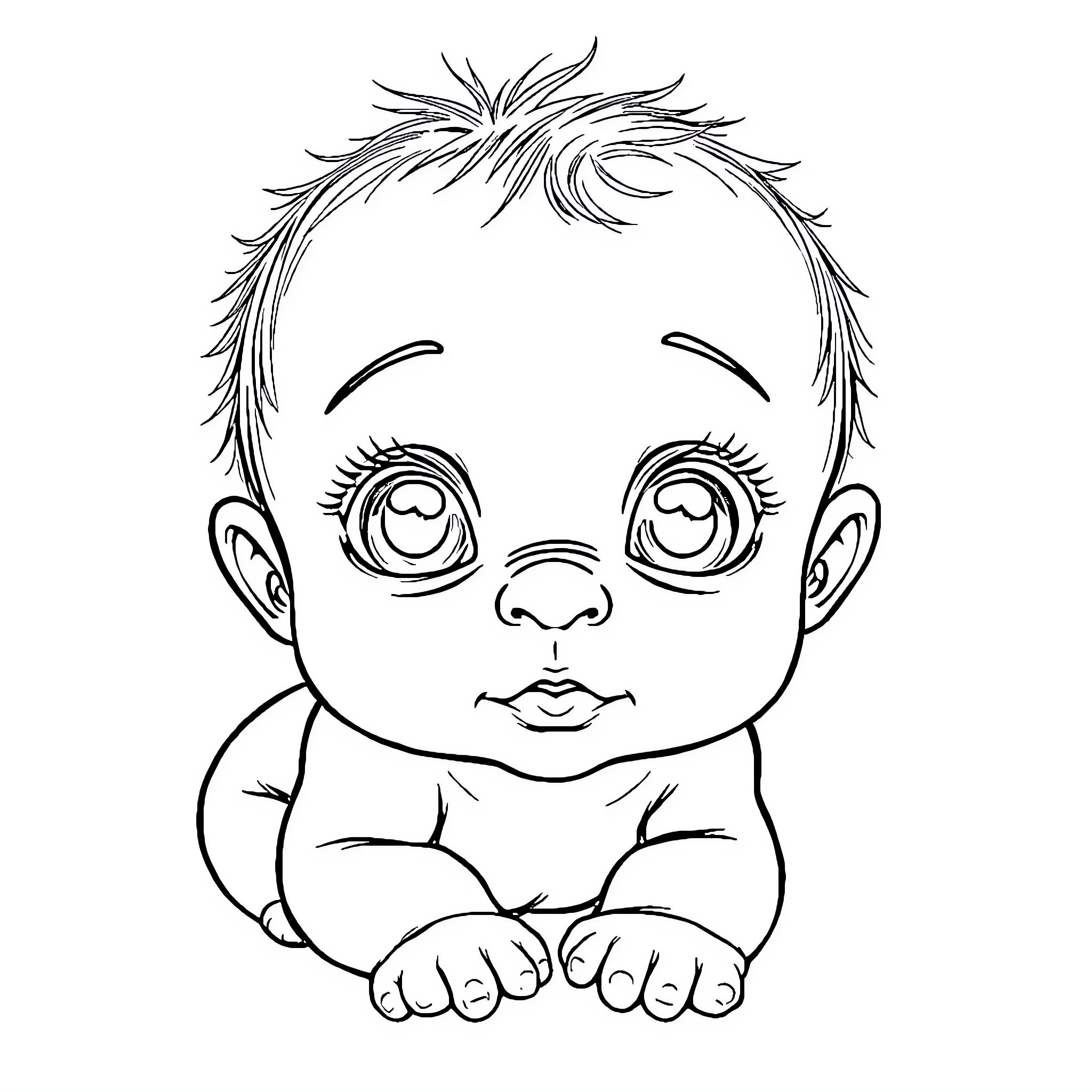 Baby's Cute and Curious Expression Coloring Page (free black-and-white line drawing printable PDF for all, from beginners to advanced learners, including children, teens, adults, and seniors)
