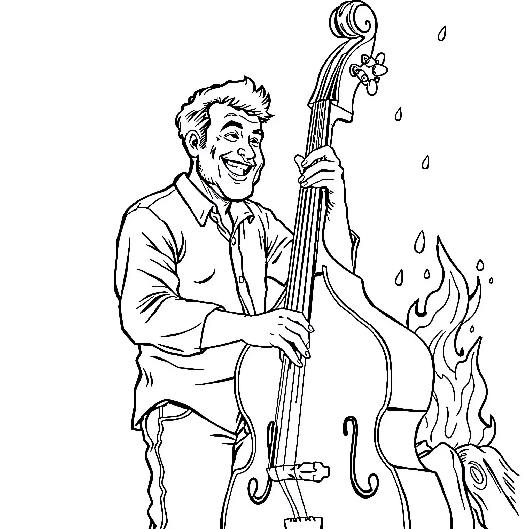 Man playing the cello with passion Coloring Page (free black-and-white line drawing printable PDF for all, from beginners to advanced learners, including children, teens, adults, and seniors)