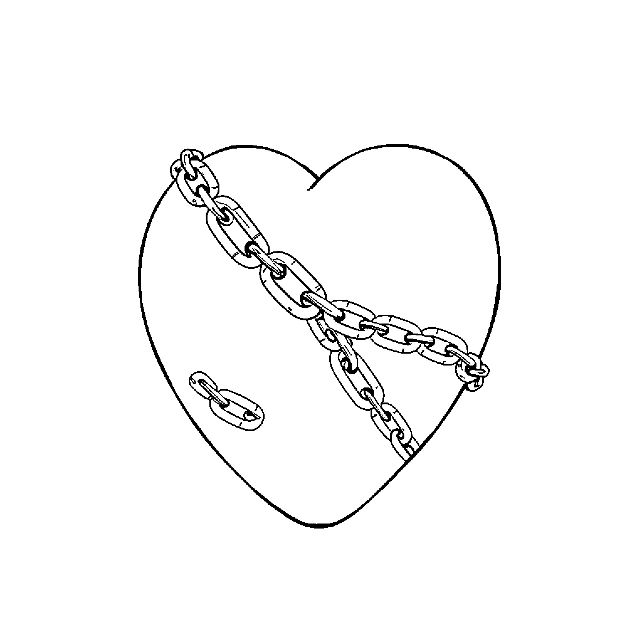 Heart chained and broken Coloring Page (free black-and-white line drawing printable PDF for all, from beginners to advanced learners, including children, teens, adults, and seniors)