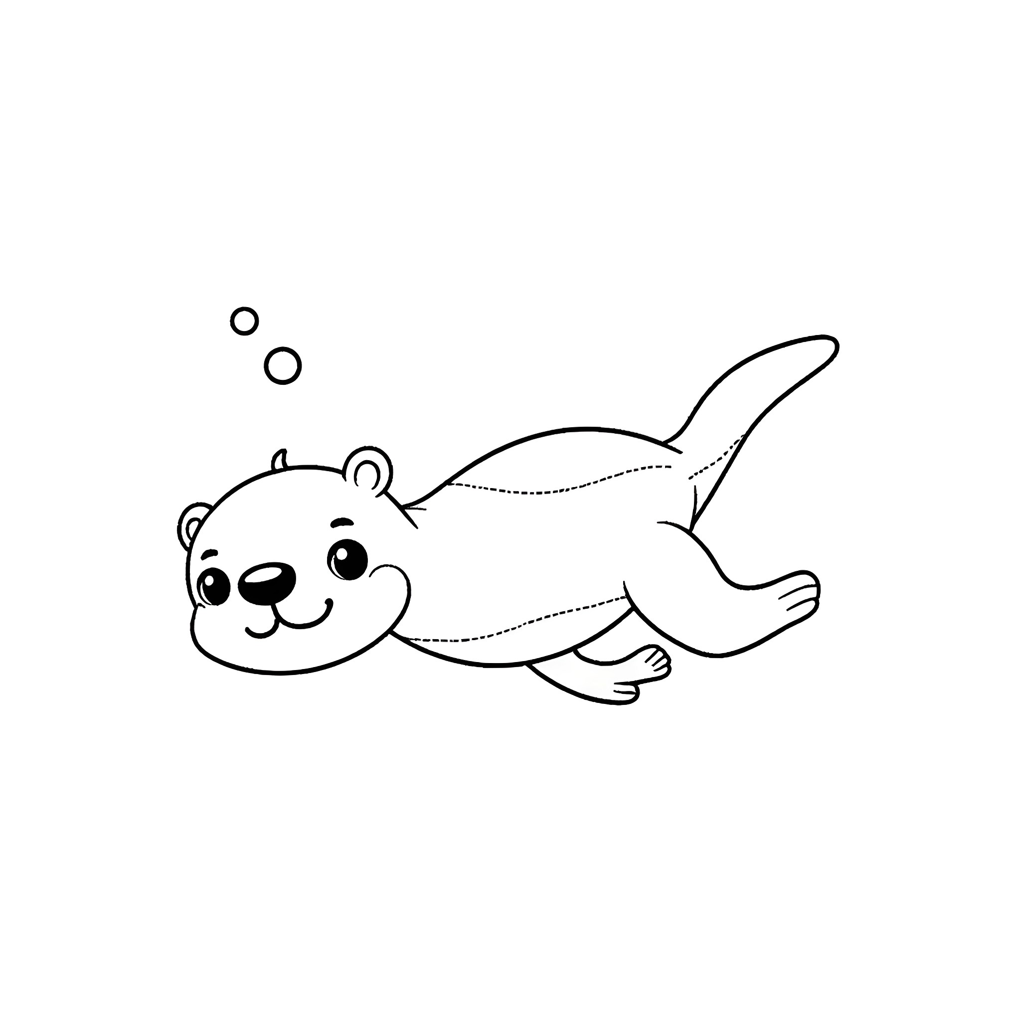 Otter swimming happily in the water Coloring Page (free black-and-white line drawing printable PDF for all, from beginners to advanced learners, including children, teens, adults, and seniors)