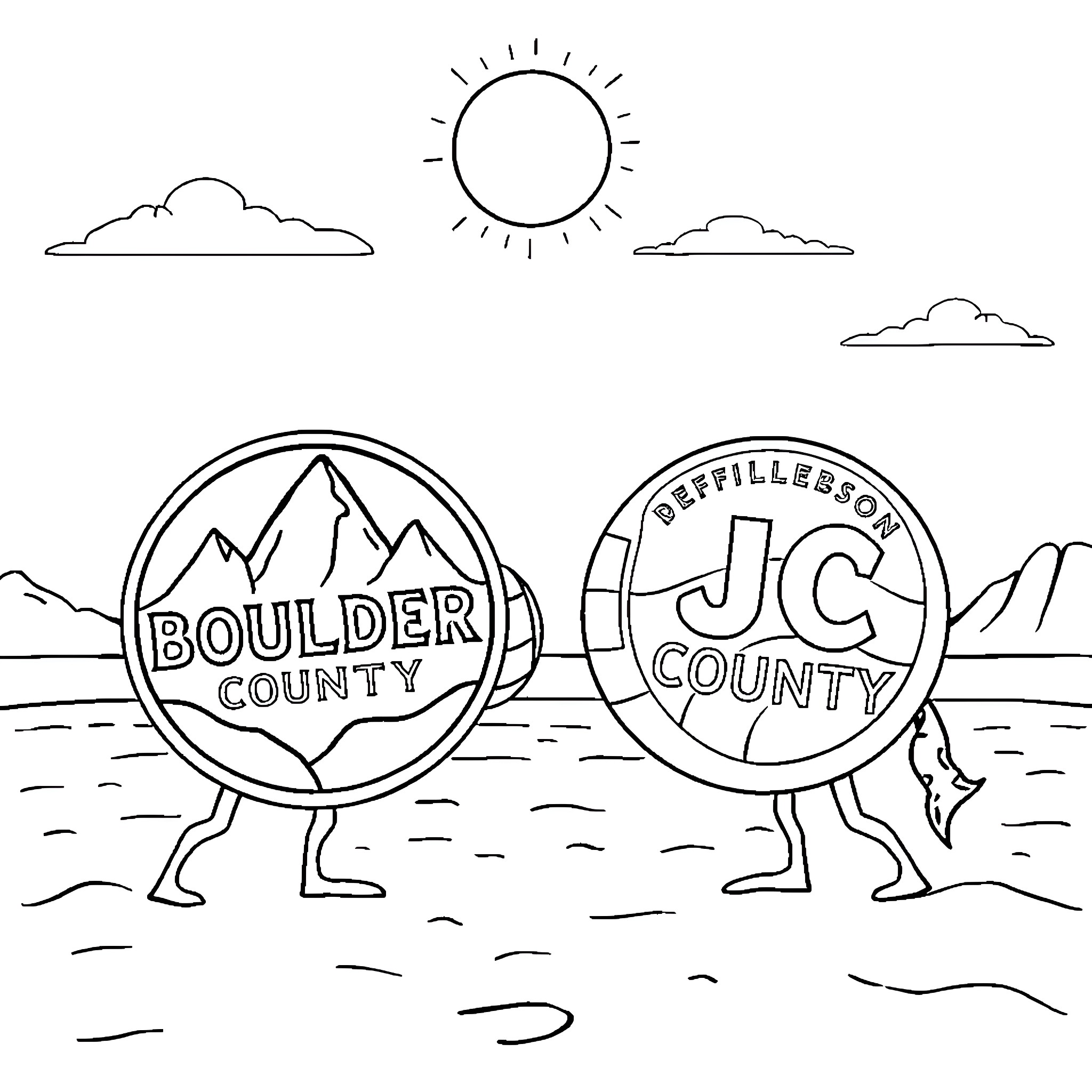 Logo of Boulder County and JC County Coloring Page (free black-and-white line drawing printable PDF for all, from beginners to advanced learners, including children, teens, adults, and seniors)