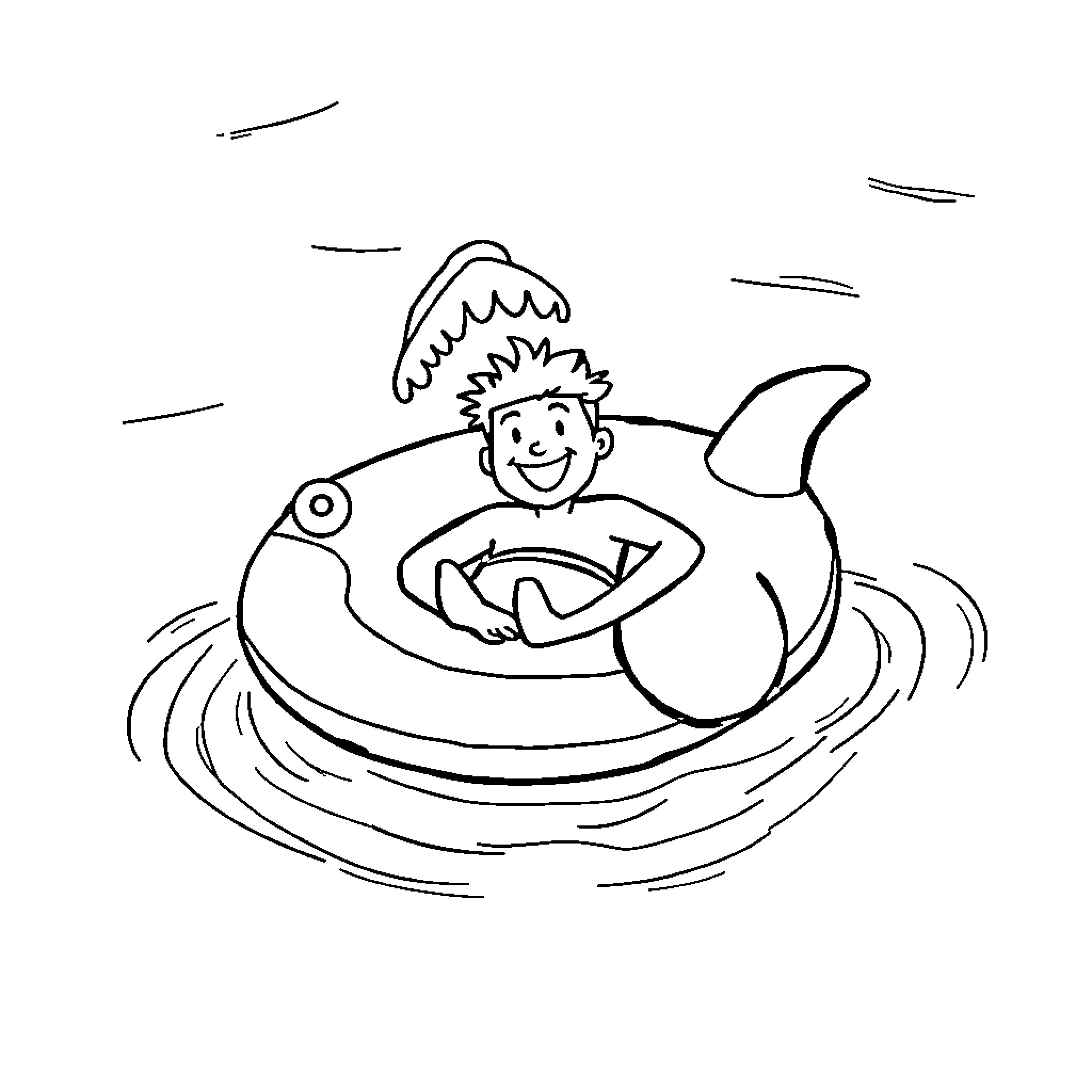 Orca carrying a happy child in the water Coloring Page (free black-and-white line drawing printable PDF for all, from beginners to advanced learners, including children, teens, adults, and seniors)