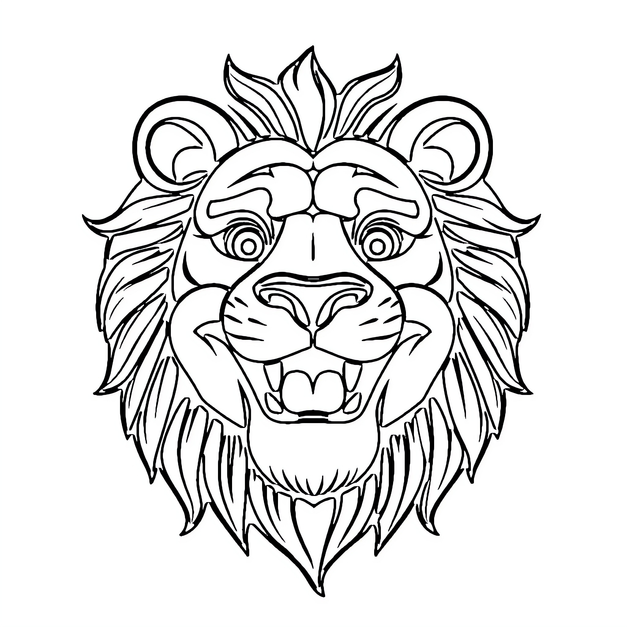 Lion with Ornate Facial Features Coloring Page (free black-and-white line drawing printable PDF for all, from beginners to advanced learners, including children, teens, adults, and seniors)