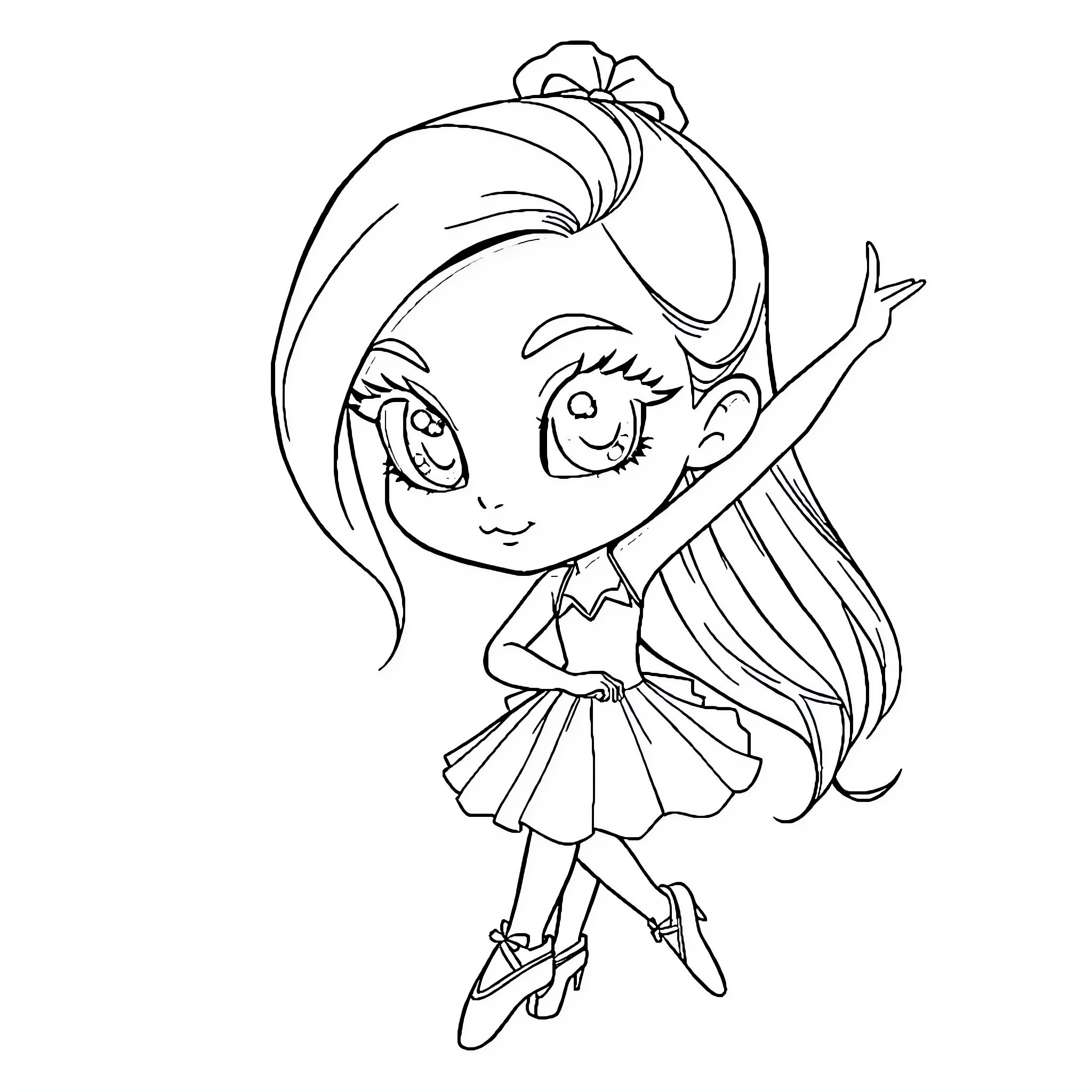 Ballet Dancer Performing Graceful Moves Coloring Page (free black-and-white line drawing printable PDF for all, from beginners to advanced learners, including children, teens, adults, and seniors)