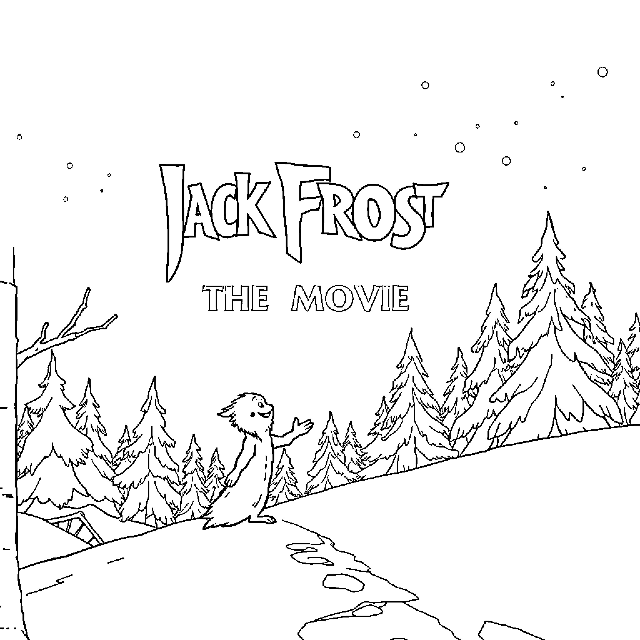 Jack Frost enjoying a winter wonderland Coloring Page (free black-and-white line drawing printable PDF for all, from beginners to advanced learners, including children, teens, adults, and seniors)