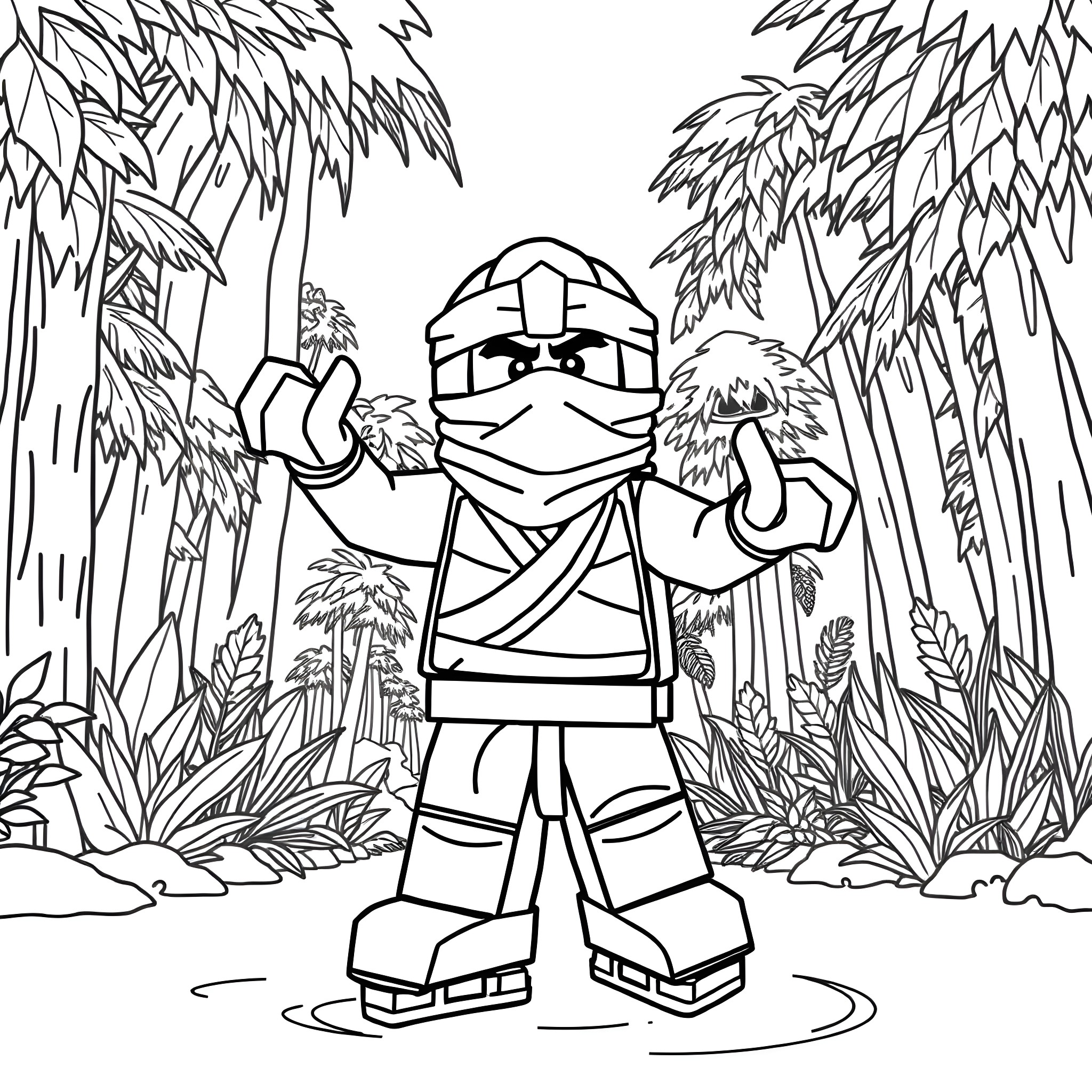 Lloyd in the Jungle Adventure Coloring Page (free black-and-white line drawing printable PDF for all, from beginners to advanced learners, including children, teens, adults, and seniors)