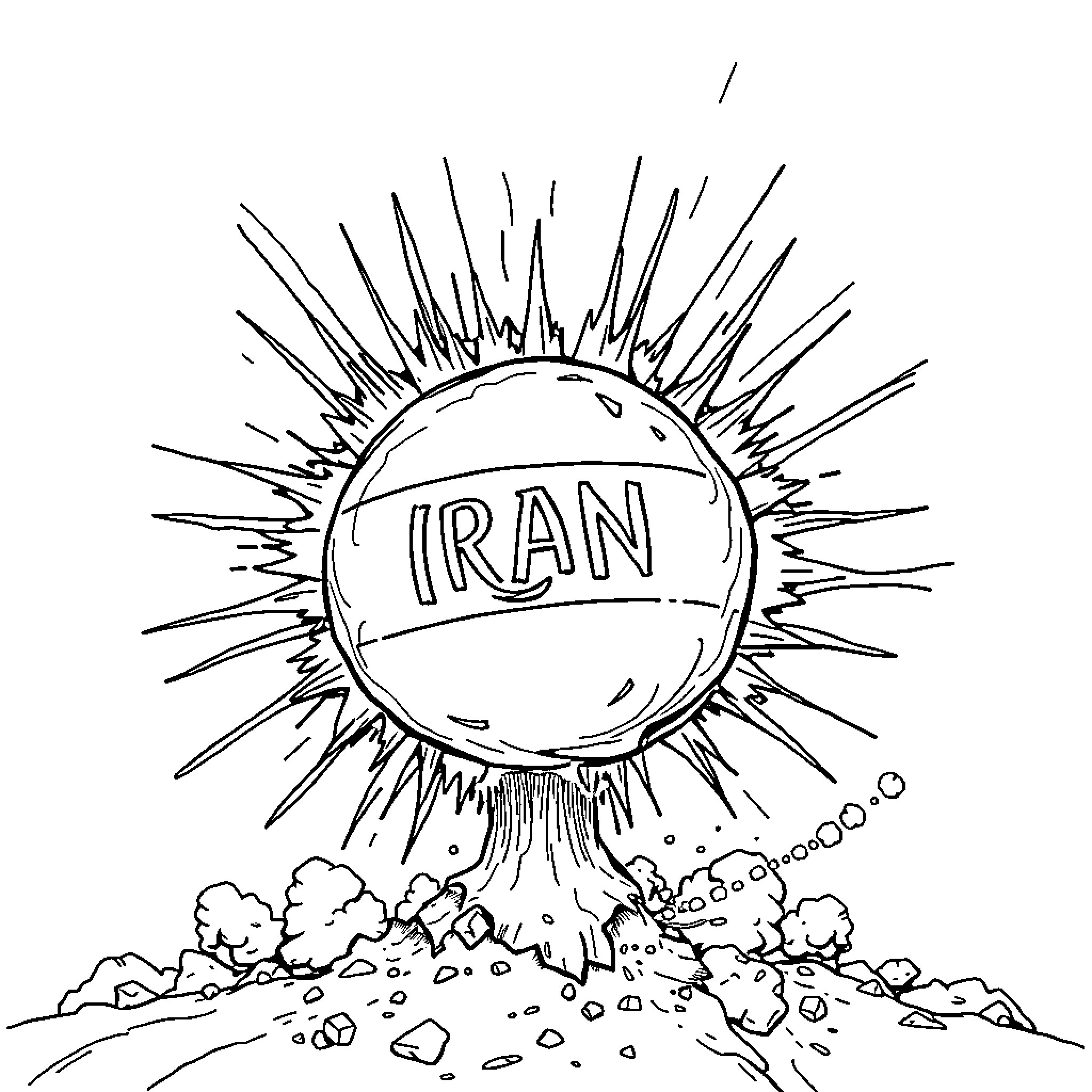 Countryball rising from cloud of smoke and debris Coloring Page (free black-and-white line drawing printable PDF for all, from beginners to advanced learners, including children, teens, adults, and seniors)