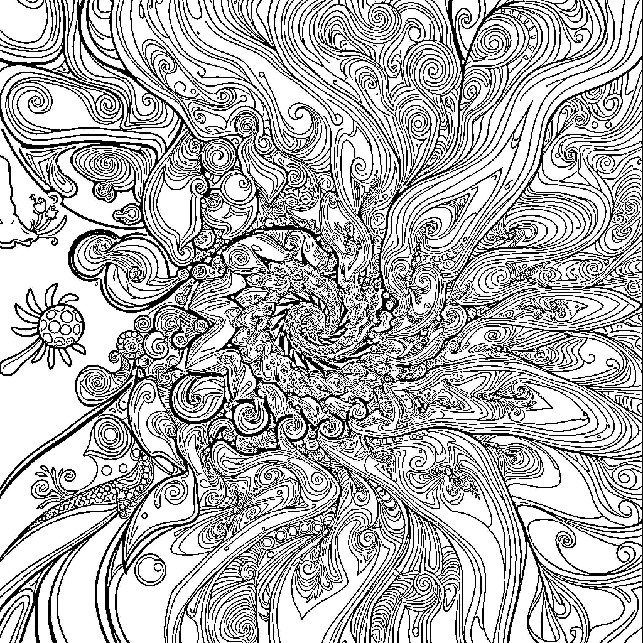 Fractal Floral Explosion Coloring Page (free black-and-white line drawing printable PDF for all, from beginners to advanced learners, including children, teens, adults, and seniors)
