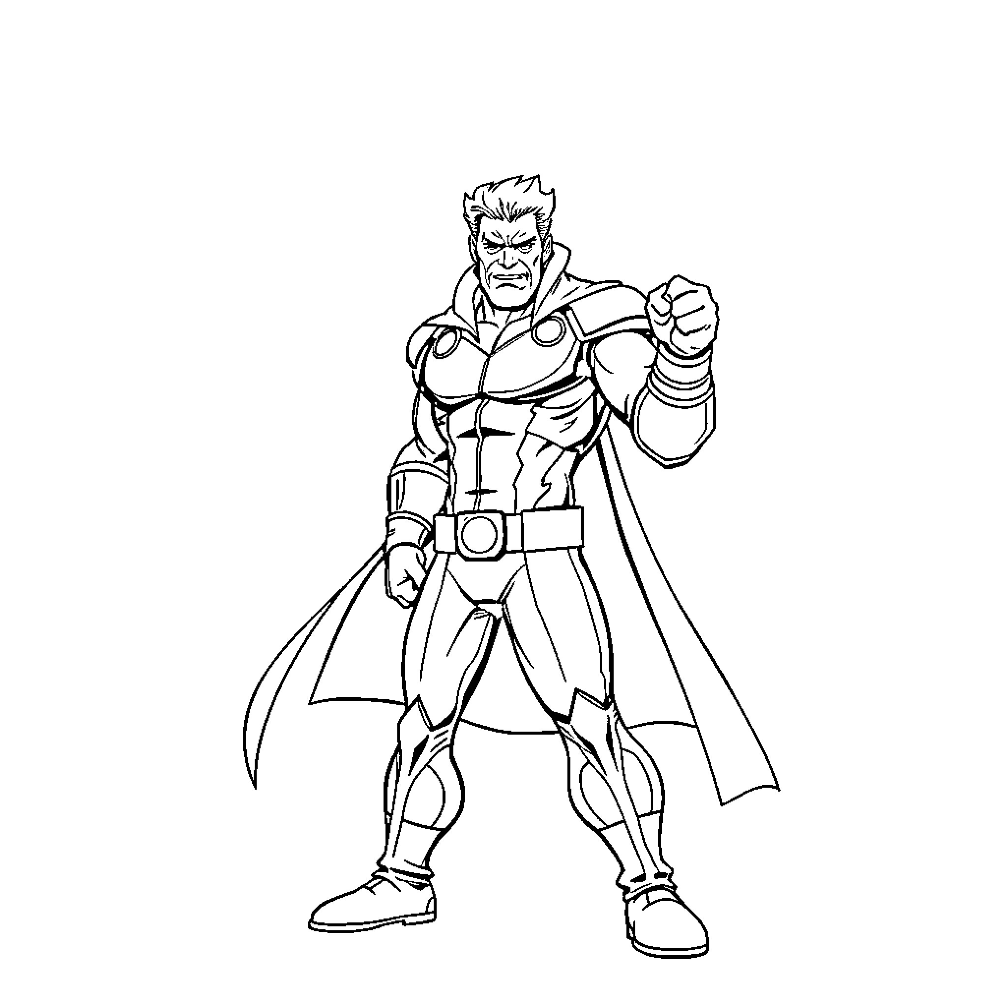 Magnet superhero in heroic stance Coloring Page (free black-and-white line drawing printable PDF for all, from beginners to advanced learners, including children, teens, adults, and seniors)
