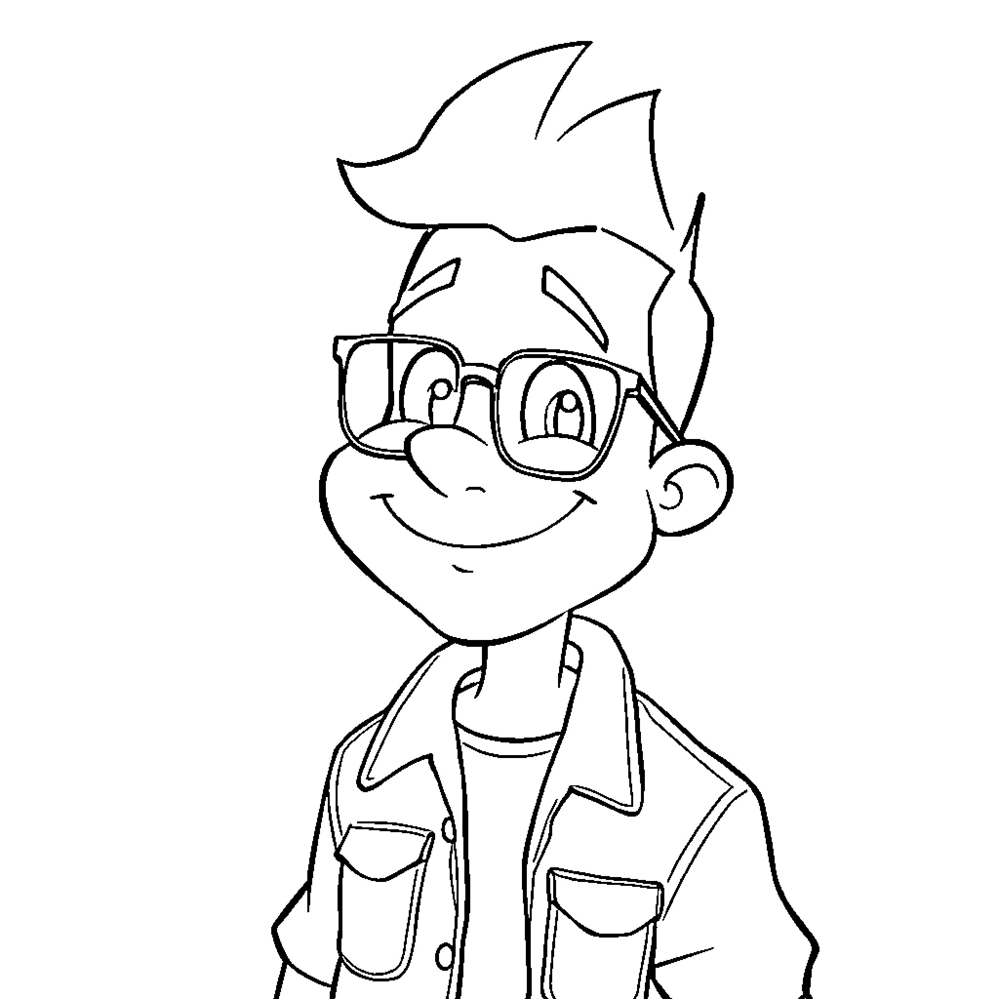 Che's Friendly Cartoon Character Coloring Page (free black-and-white line drawing printable PDF for all, from beginners to advanced learners, including children, teens, adults, and seniors)