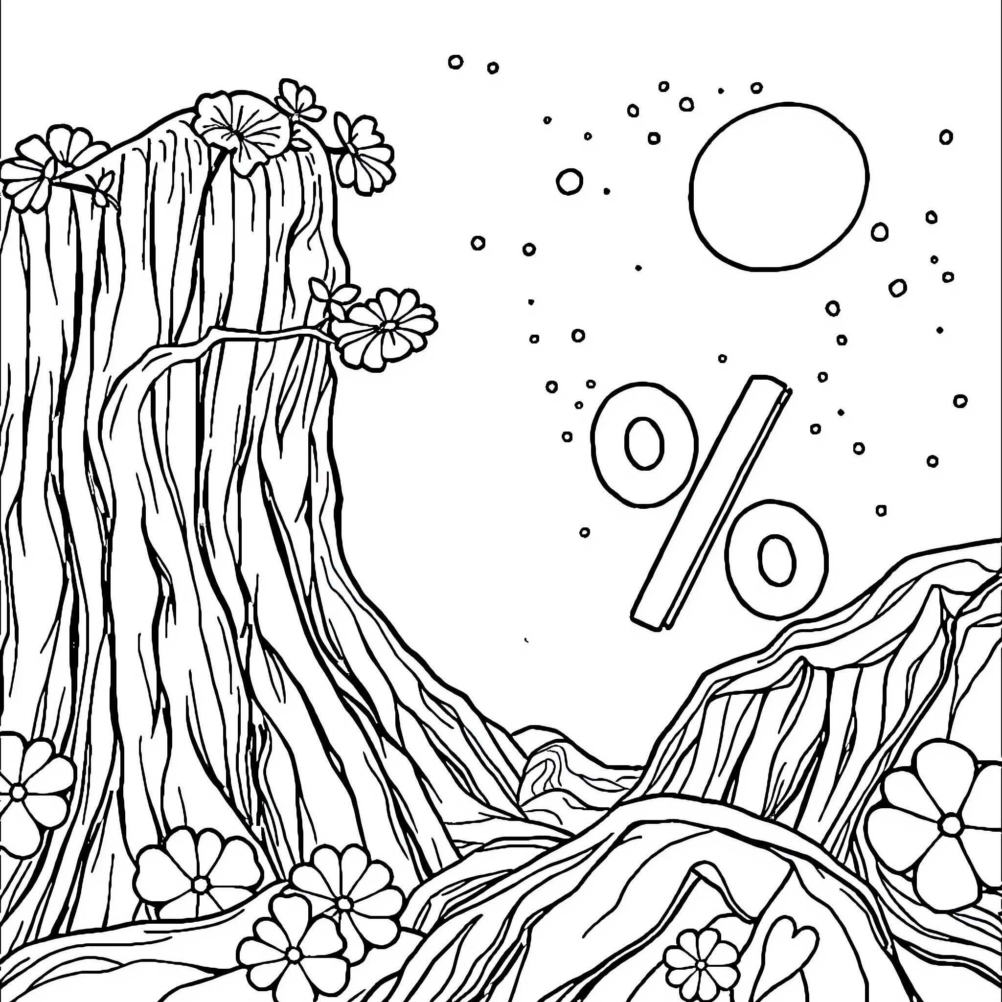 Pareto Principle in Nature's Artistic Expressions Coloring Page (free black-and-white line drawing printable PDF for all, from beginners to advanced learners, including children, teens, adults, and seniors)