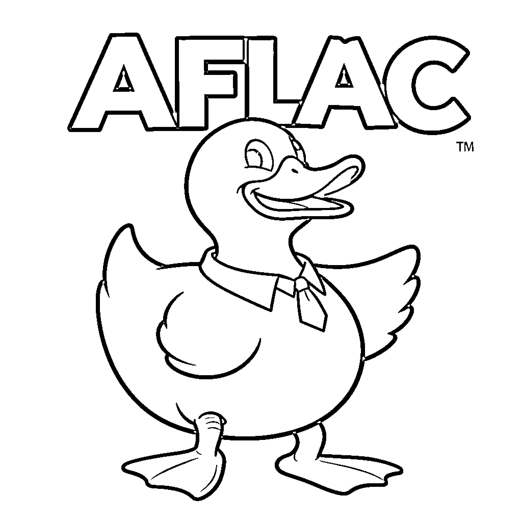 Aflac duck smiling and wearing a necktie Coloring Page (free black-and-white line drawing printable PDF for all, from beginners to advanced learners, including children, teens, adults, and seniors)