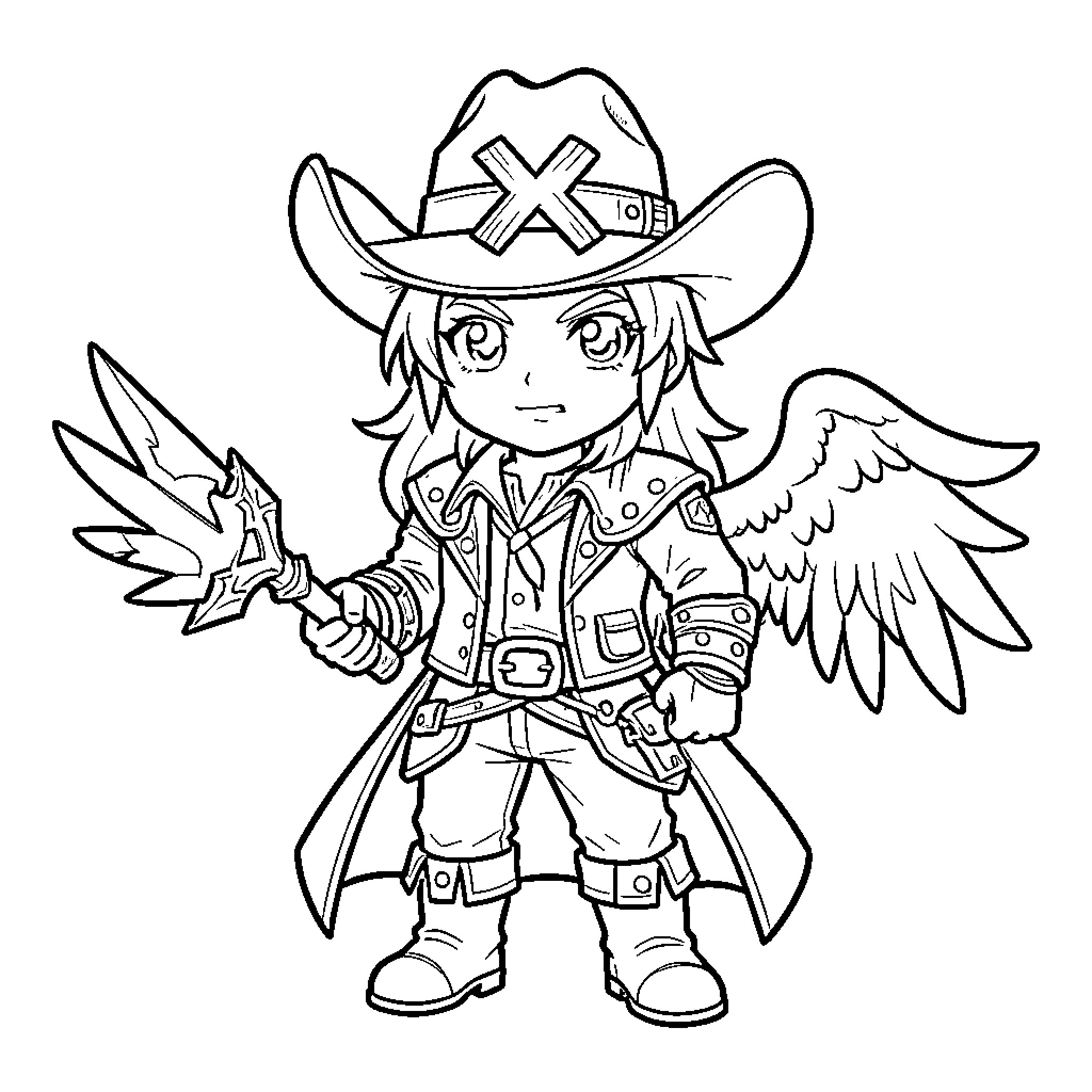 Night Lord warrior wearing a hat and holding a staff Coloring Page (free black-and-white line drawing printable PDF for all, from beginners to advanced learners, including children, teens, adults, and seniors)