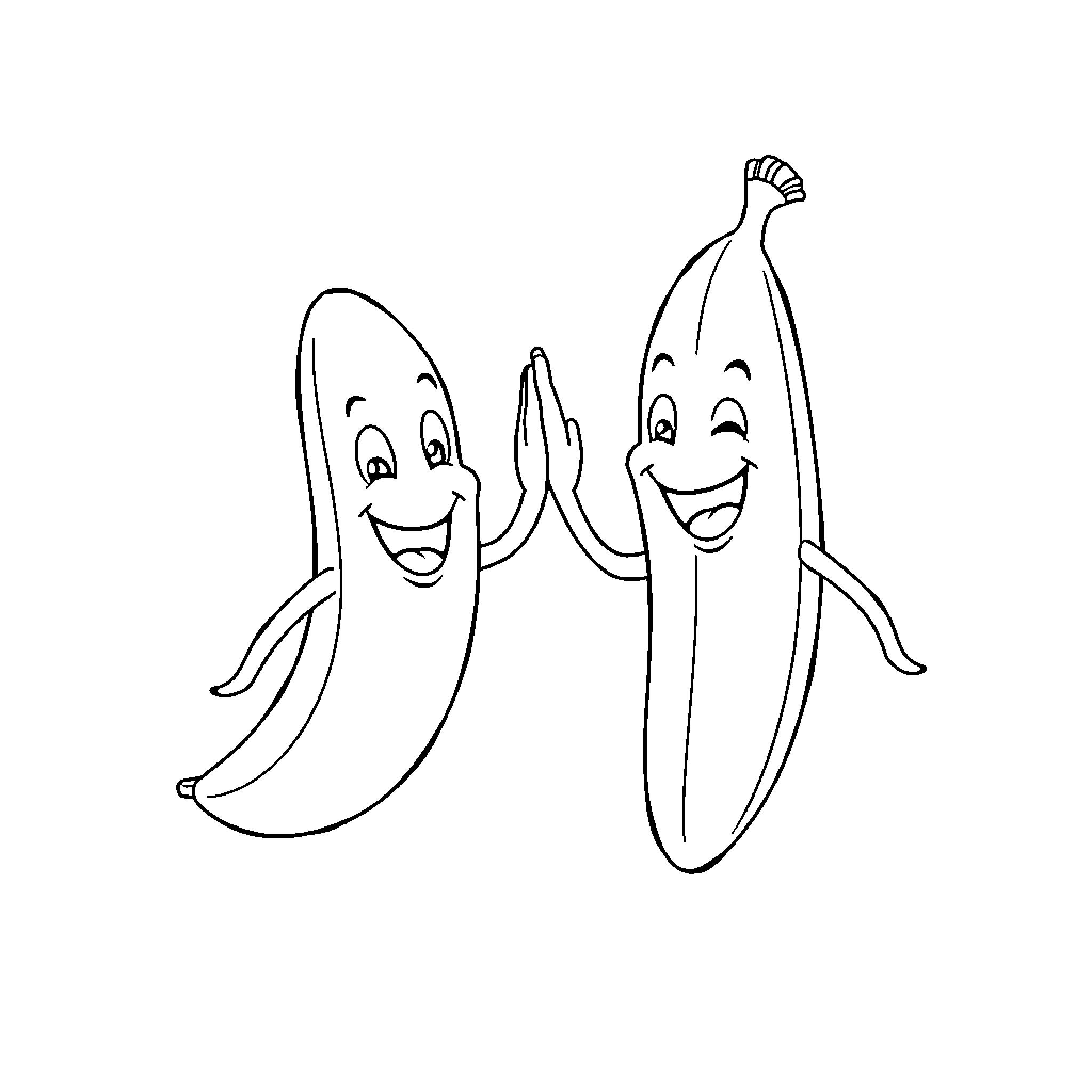 Banana friends enjoying each other's company Coloring Page (free black-and-white line drawing printable PDF for all, from beginners to advanced learners, including children, teens, adults, and seniors)