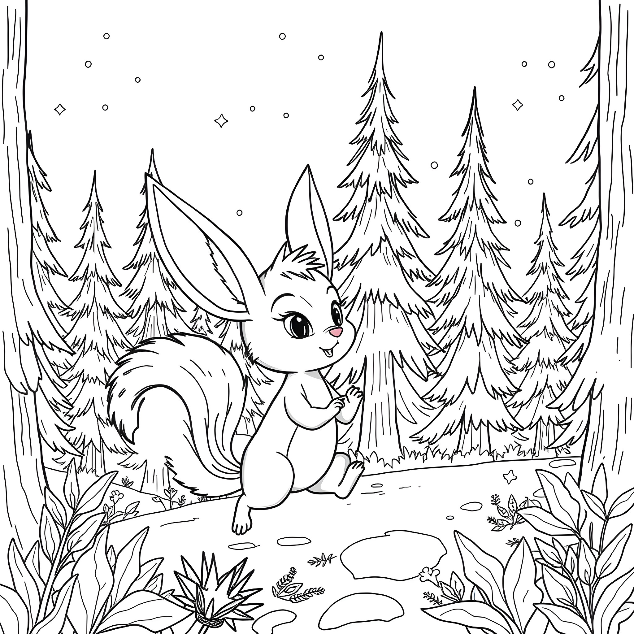 Sprunki the playful woodland creature Coloring Page (free black-and-white line drawing printable PDF for all, from beginners to advanced learners, including children, teens, adults, and seniors)