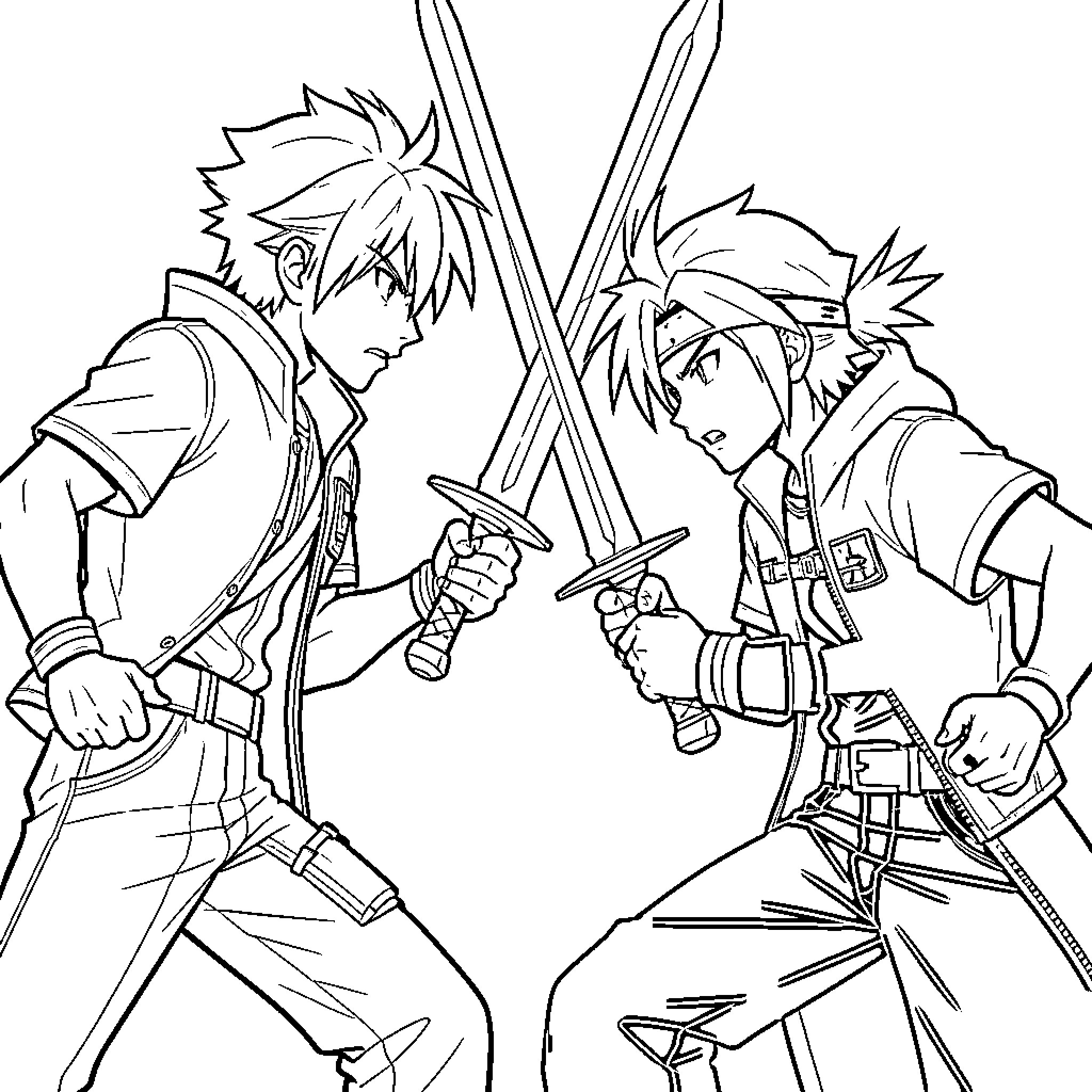Cloud of Fierce Battle between Swordsmen Coloring Page (free black-and-white line drawing printable PDF for all, from beginners to advanced learners, including children, teens, adults, and seniors)