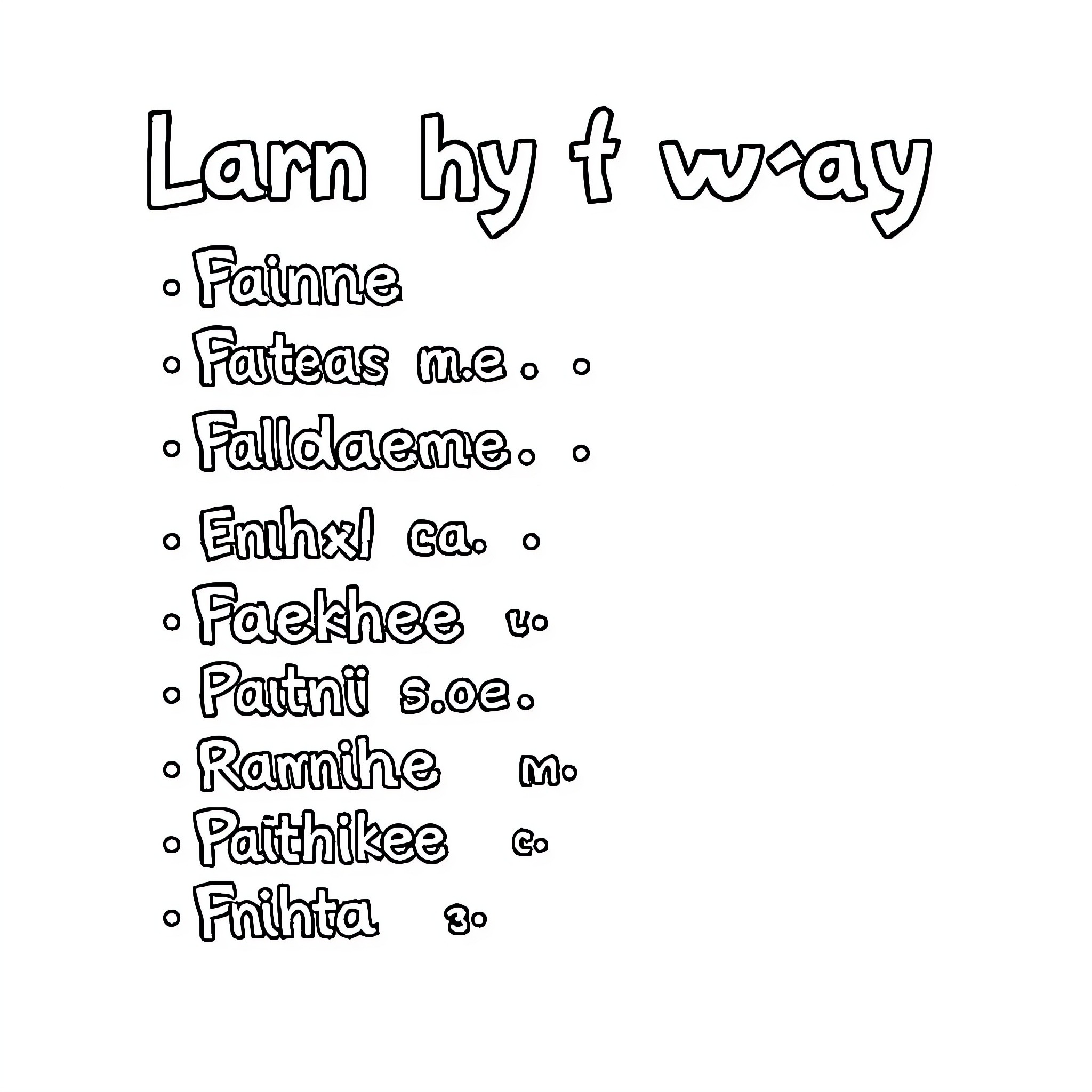 Name - Simple List of Phrases Coloring Page (free black-and-white line drawing printable PDF for all, from beginners to advanced learners, including children, teens, adults, and seniors)