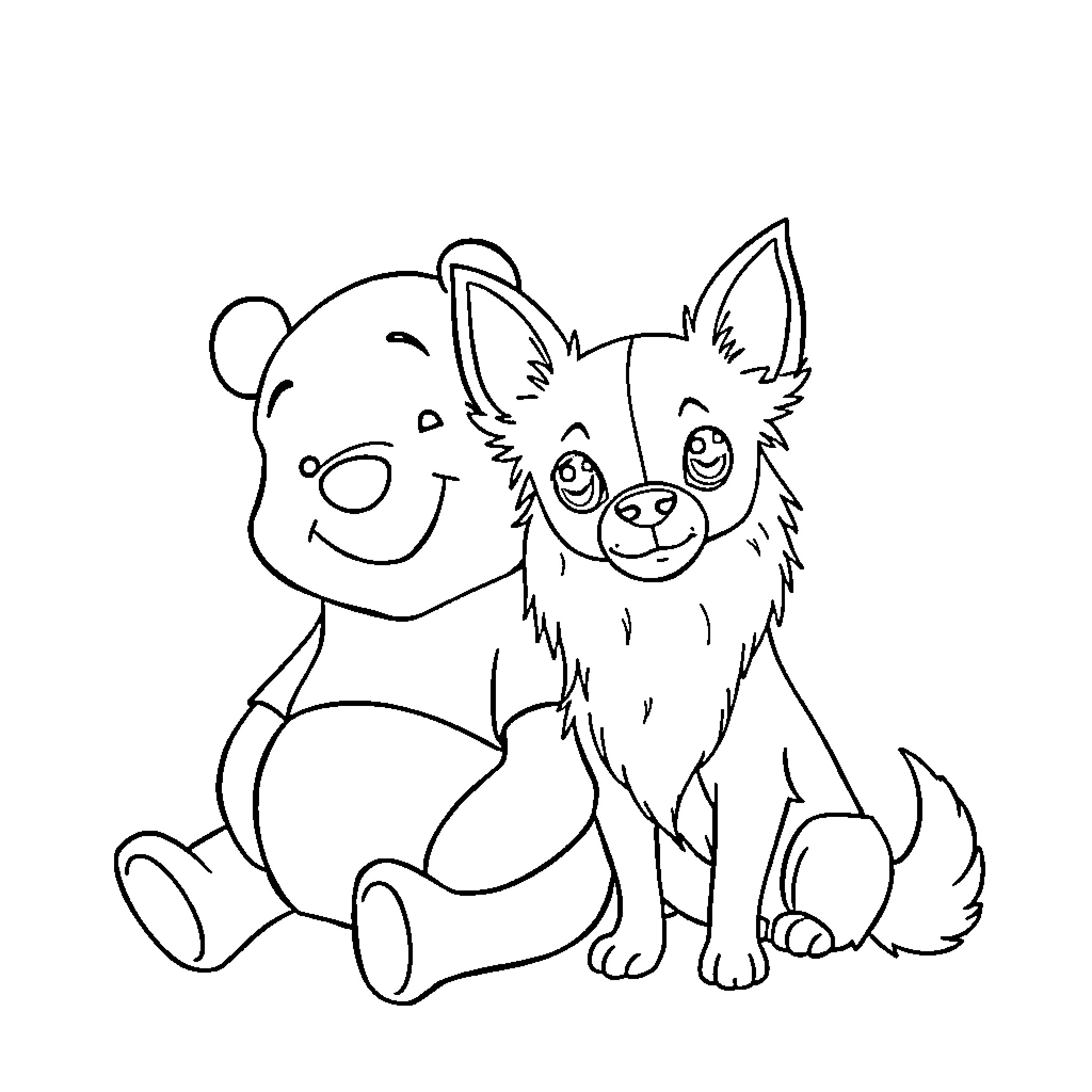Pooh Bear and his furry friend Coloring Page (free black-and-white line drawing printable PDF for all, from beginners to advanced learners, including children, teens, adults, and seniors)