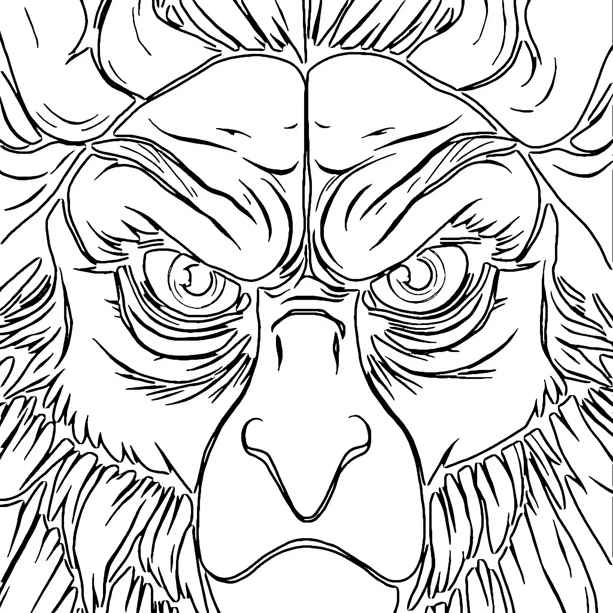 Gothic Eyes - Fierce Gaze of a Mystical Creature Coloring Page (free black-and-white line drawing printable PDF for all, from beginners to advanced learners, including children, teens, adults, and seniors)