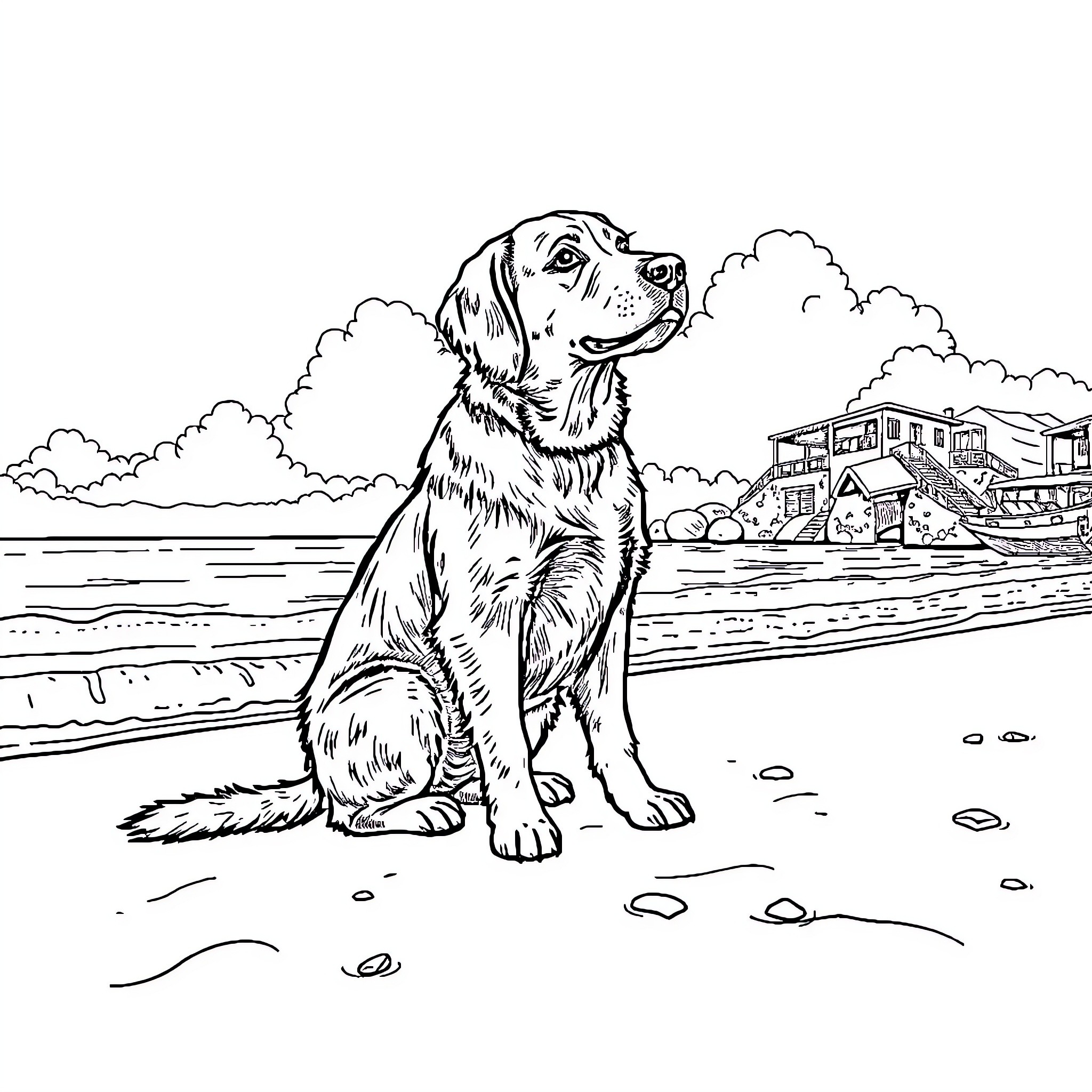 Labubu enjoying a peaceful day by the beach Coloring Page (free black-and-white line drawing printable PDF for all, from beginners to advanced learners, including children, teens, adults, and seniors)