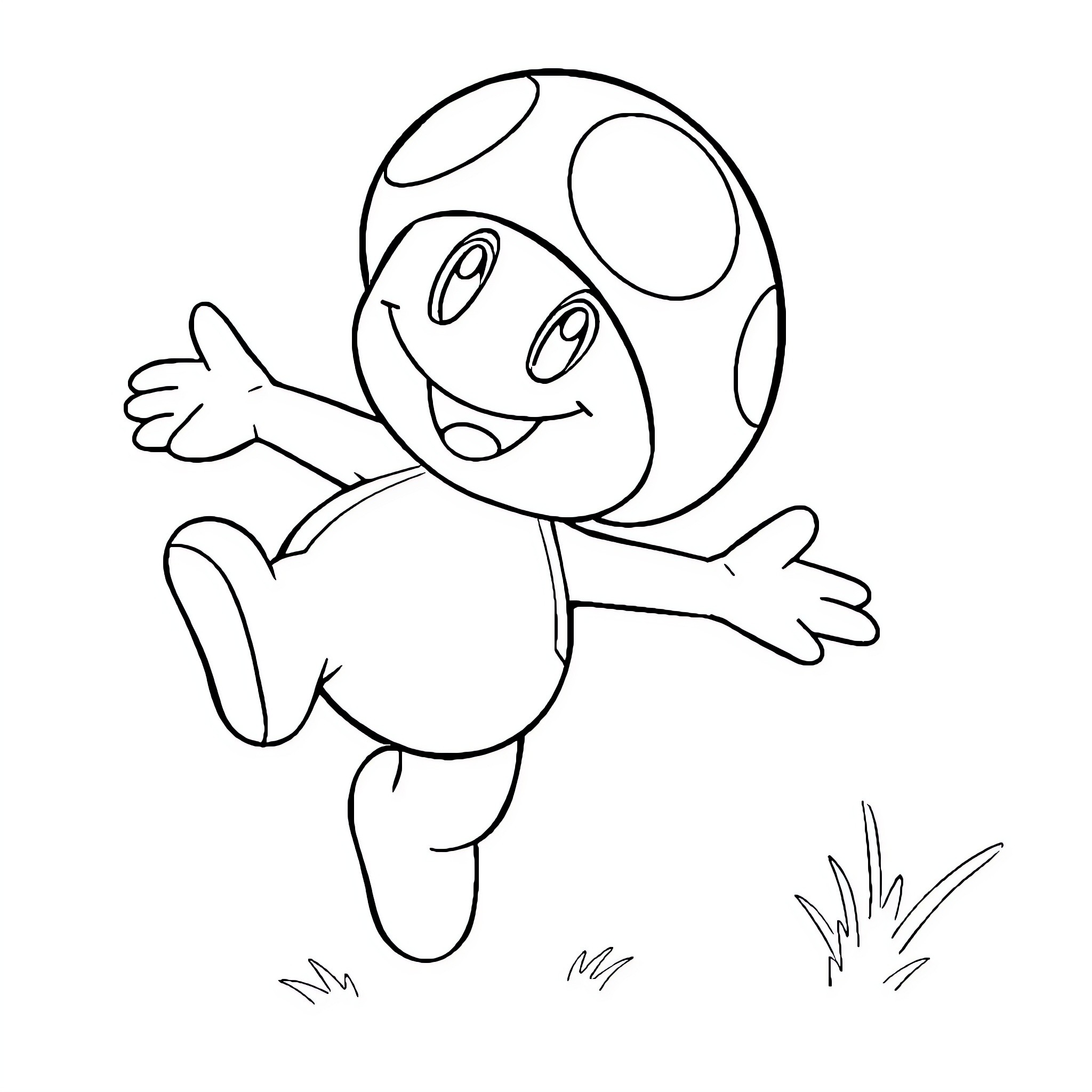 Toad jumping joyfully in the meadow Coloring Page (free black-and-white line drawing printable PDF for all, from beginners to advanced learners, including children, teens, adults, and seniors)