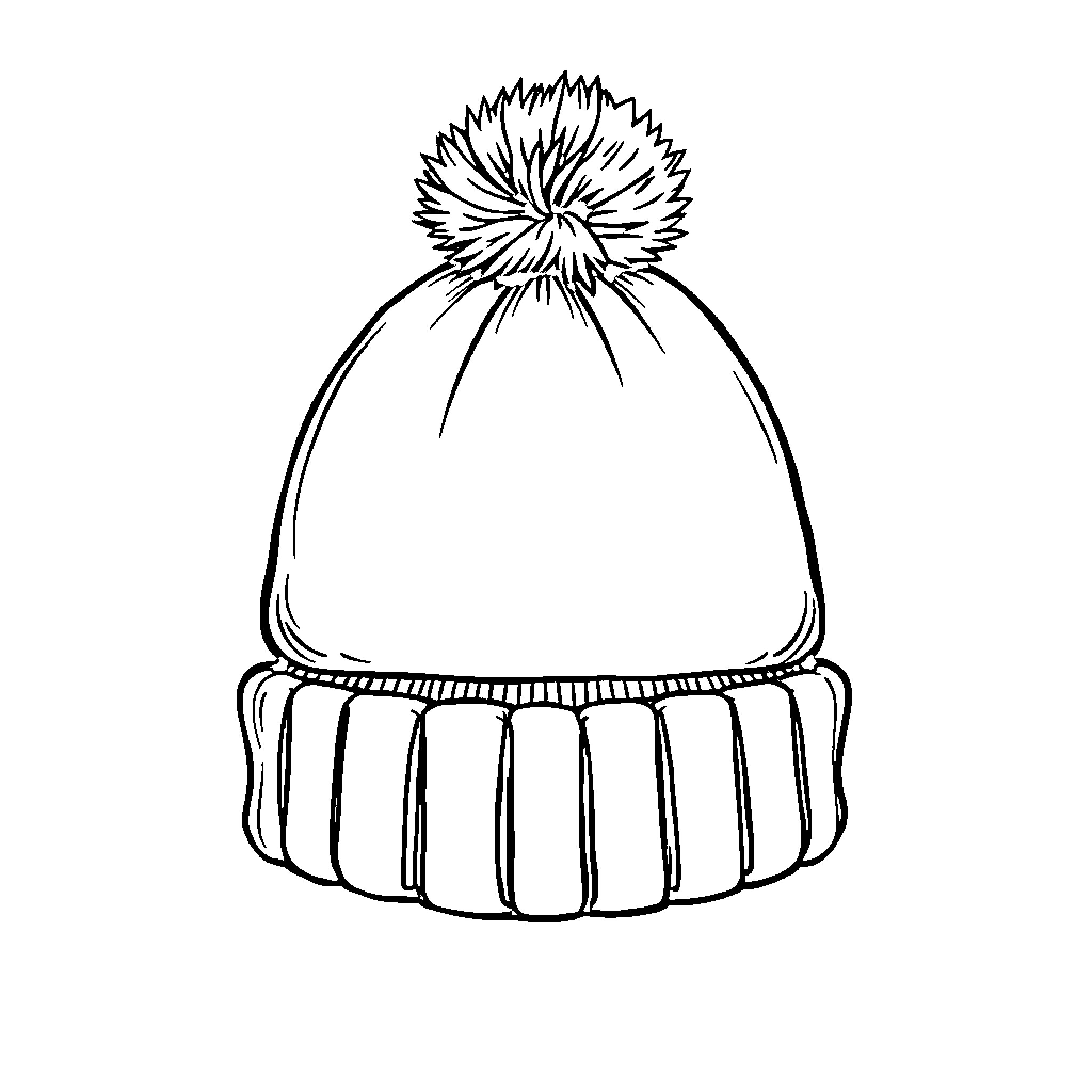 Hat with Detailed Pom-Pom and Ribbed Pattern Coloring Page (free black-and-white line drawing printable PDF for all, from beginners to advanced learners, including children, teens, adults, and seniors)