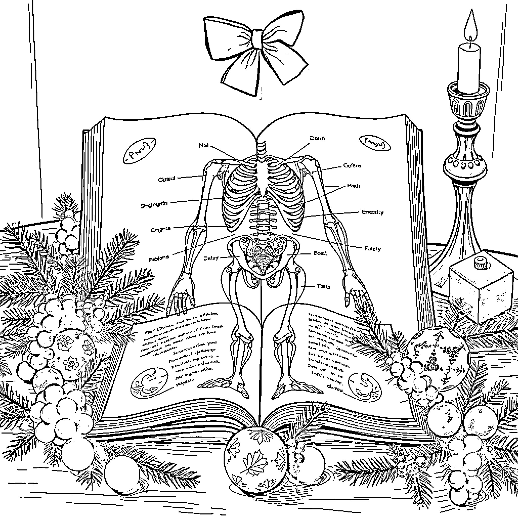 Anatomy of a Skeletal Structure with Anatomical Diagram Coloring Page (free black-and-white line drawing printable PDF for all, from beginners to advanced learners, including children, teens, adults, and seniors)