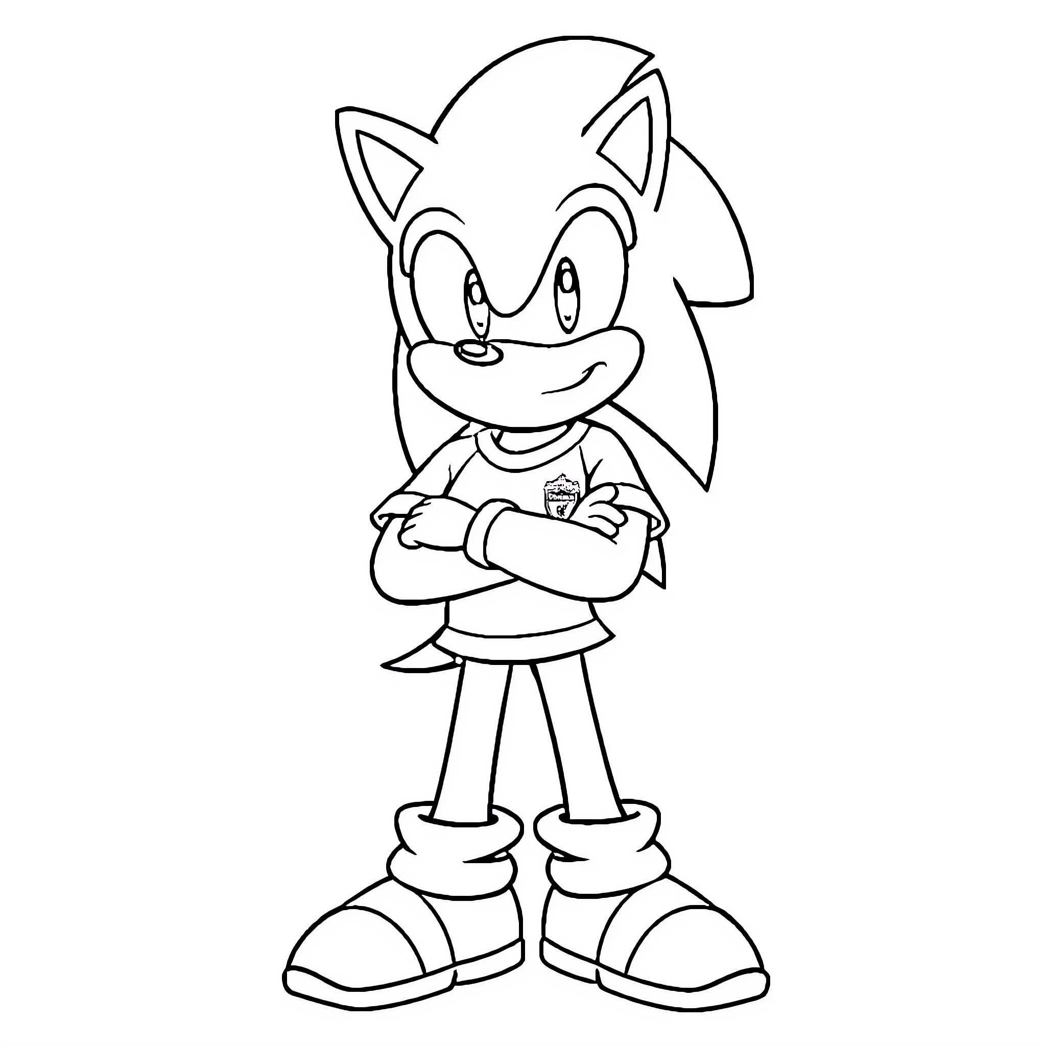 Sonic the Hedgehog standing confidently Coloring Page (free black-and-white line drawing printable PDF for all, from beginners to advanced learners, including children, teens, adults, and seniors)