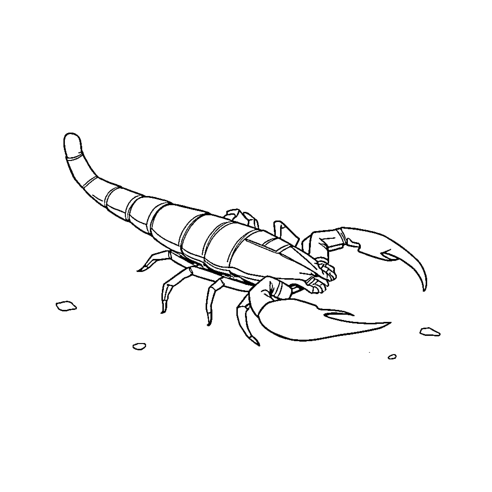 Scorpion crawling menacingly on the ground Coloring Page (free black-and-white line drawing printable PDF for all, from beginners to advanced learners, including children, teens, adults, and seniors)