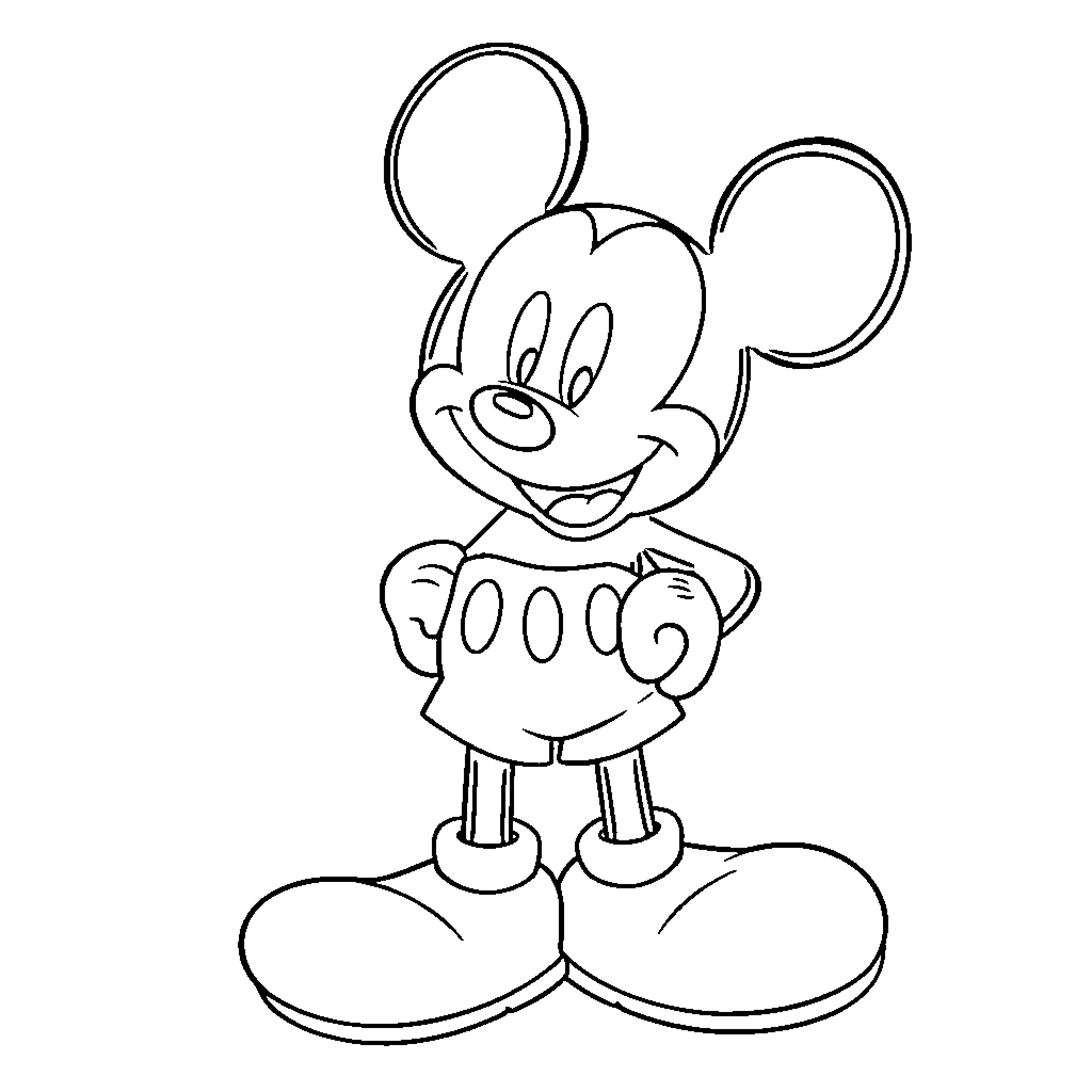 Mickey Mouse in Playful Attire Coloring Page (free black-and-white line drawing printable PDF for all, from beginners to advanced learners, including children, teens, adults, and seniors)