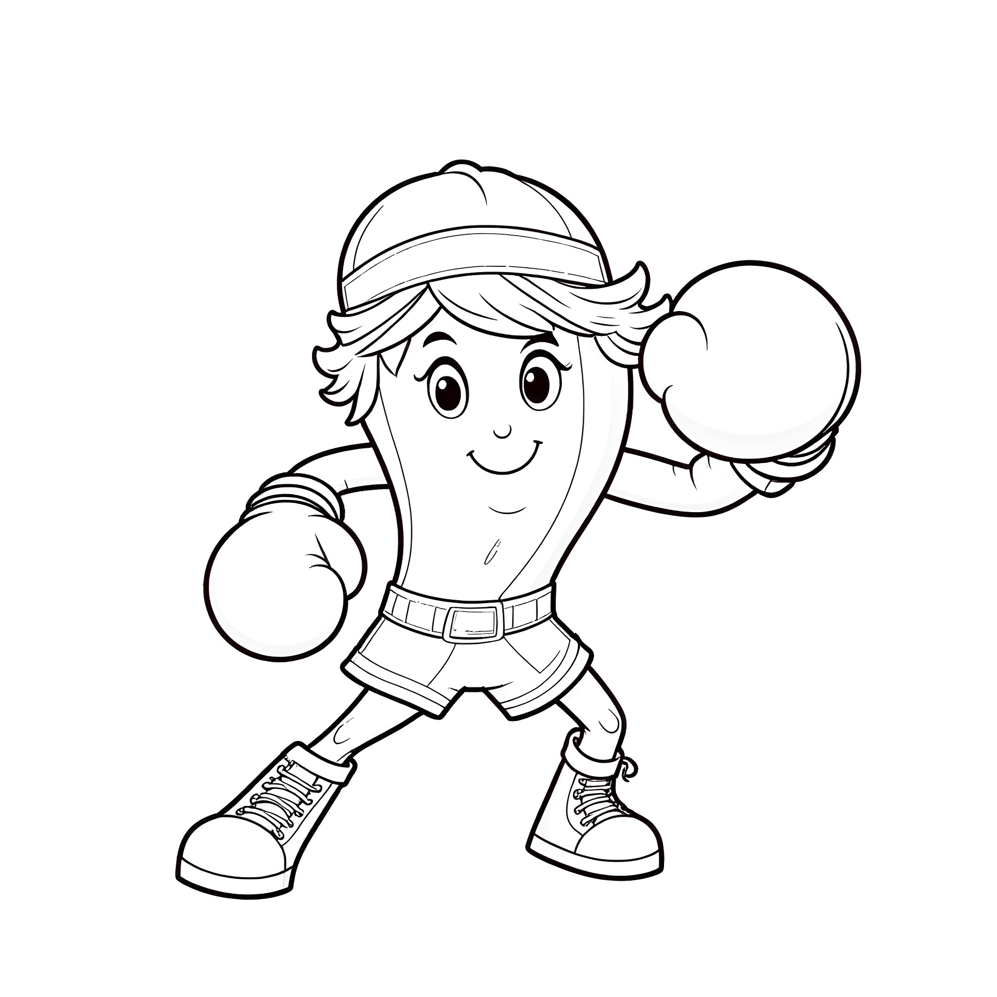 Burrito Boy Exercising with Weights Coloring Page (free black-and-white line drawing printable PDF for all, from beginners to advanced learners, including children, teens, adults, and seniors)