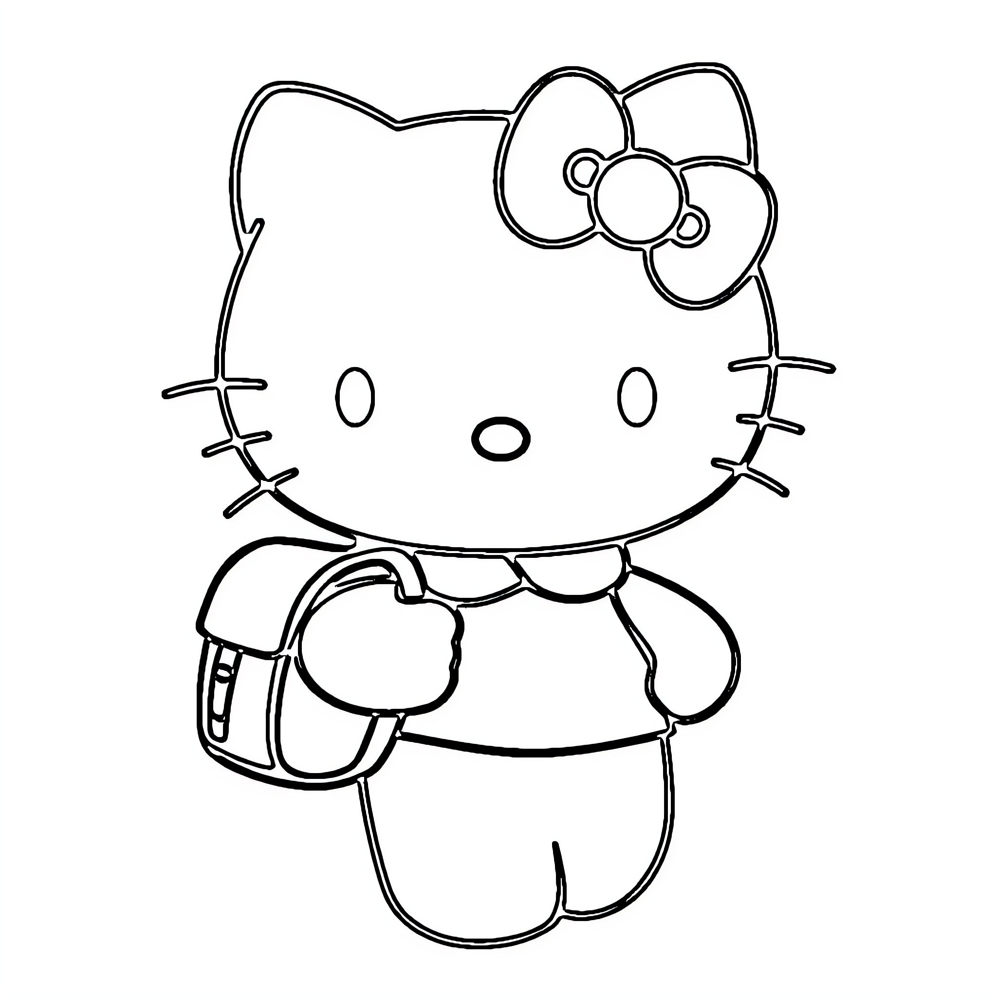 Hello Kitty on a school adventure Coloring Page (free black-and-white line drawing printable PDF for all, from beginners to advanced learners, including children, teens, adults, and seniors)