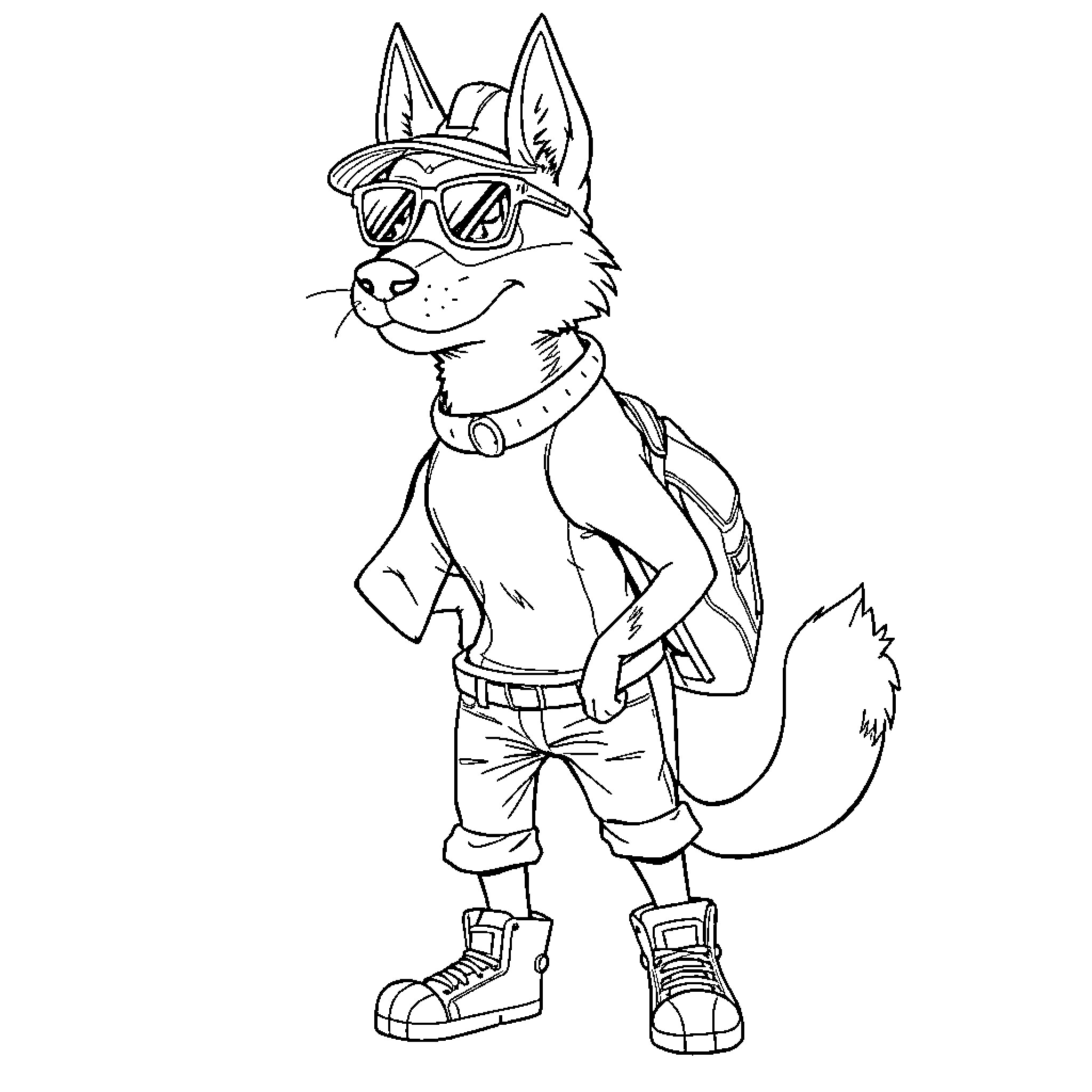 Max de Shanger in Cool Outfit and Accessories Coloring Page (free black-and-white line drawing printable PDF for all, from beginners to advanced learners, including children, teens, adults, and seniors)