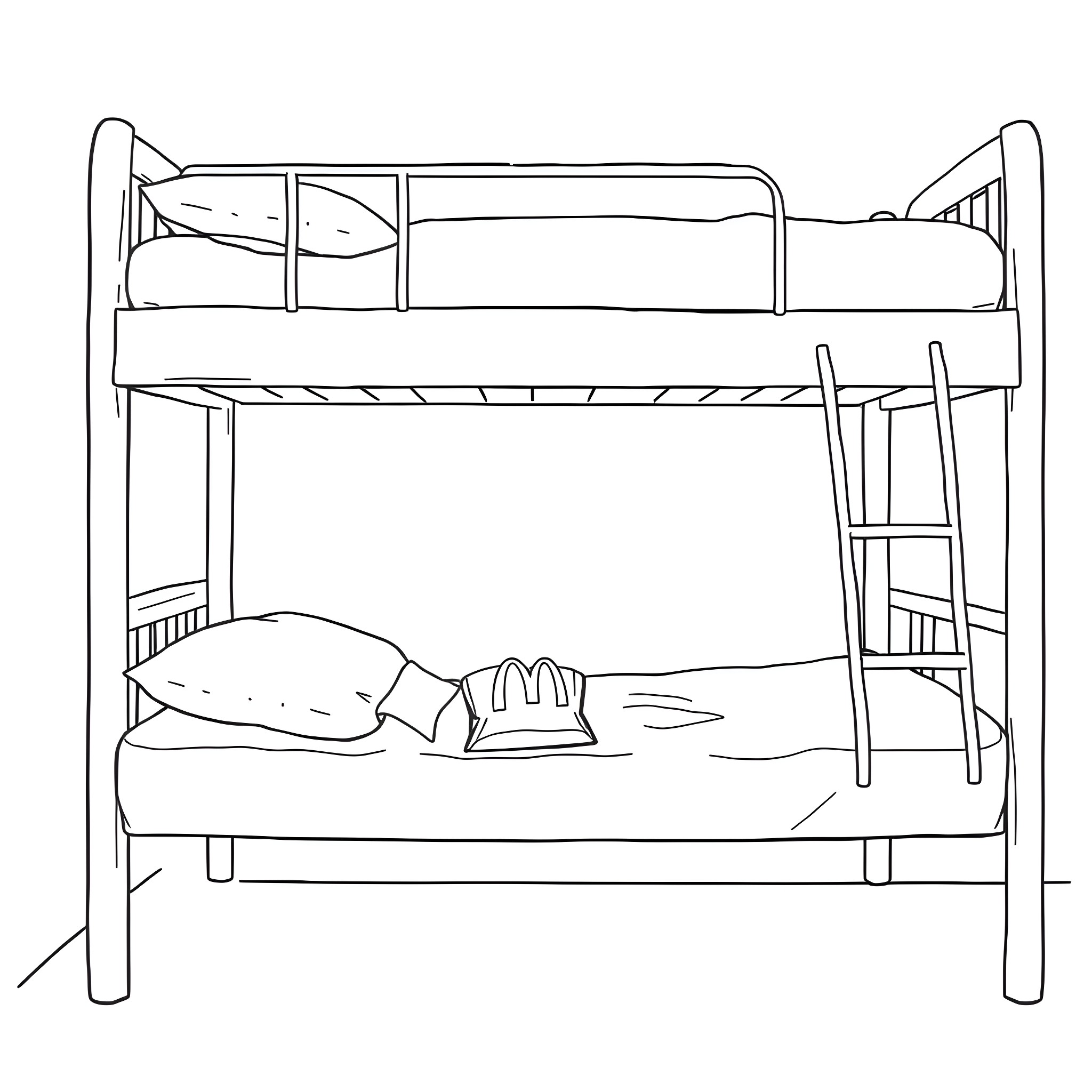 McDonald's Bag on Bunk Beds Coloring Page (free black-and-white line drawing printable PDF for all, from beginners to advanced learners, including children, teens, adults, and seniors)