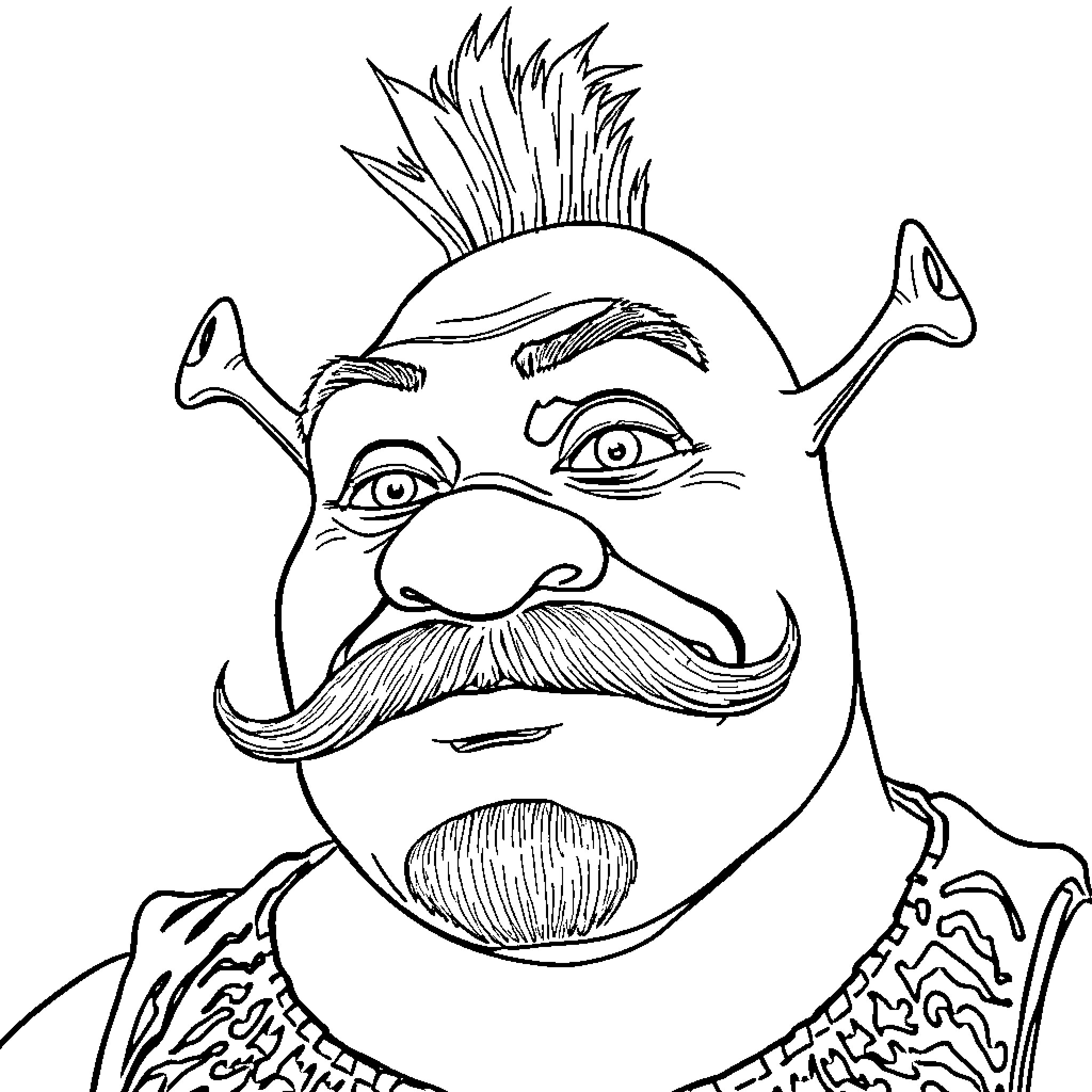 Shrek's Eccentric Appearance and Expression Coloring Page (free black-and-white line drawing printable PDF for all, from beginners to advanced learners, including children, teens, adults, and seniors)