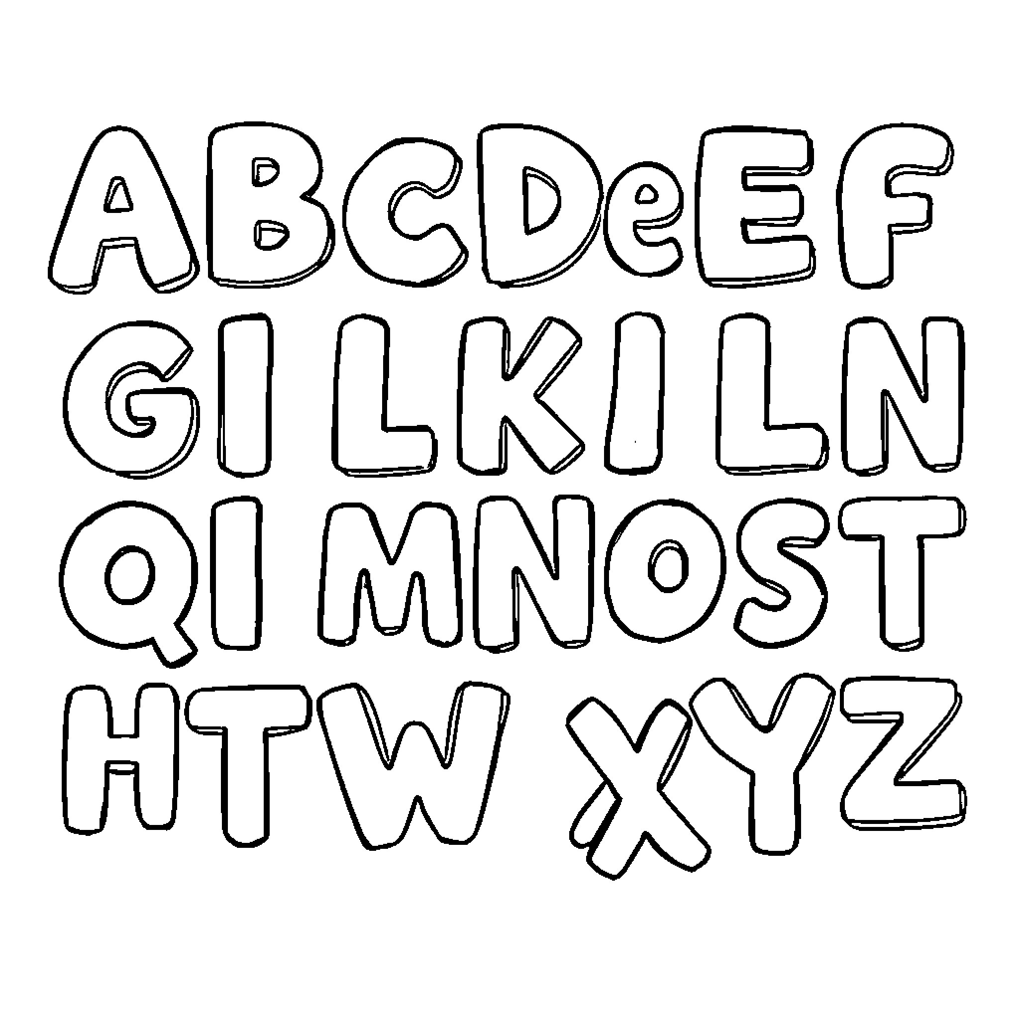 Alphabet Letters Doodle Style Coloring Page (free black-and-white line drawing printable PDF for all, from beginners to advanced learners, including children, teens, adults, and seniors)