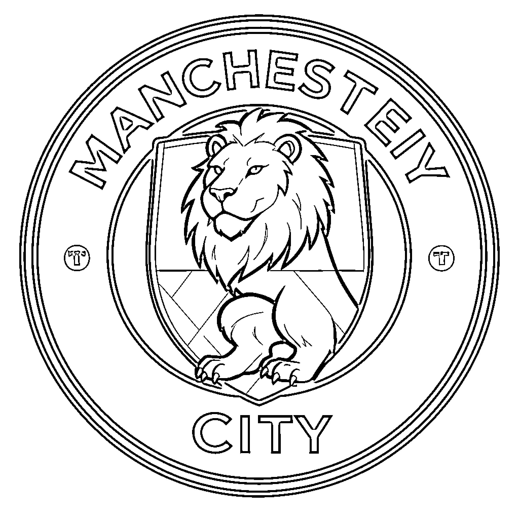 Lion emblem of Manchester City Coloring Page (free black-and-white line drawing printable PDF for all, from beginners to advanced learners, including children, teens, adults, and seniors)