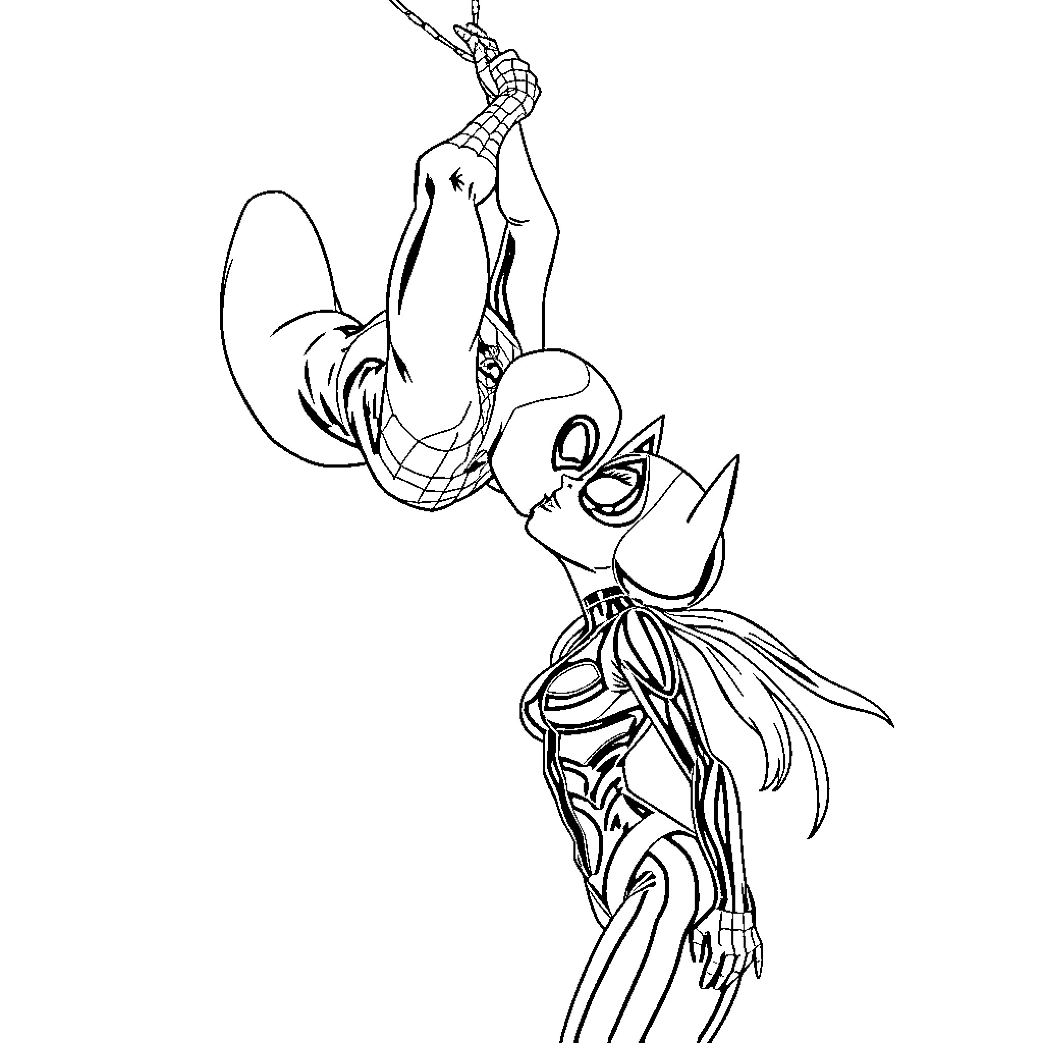 Spiderman swinging in acrobatic action Coloring Page (free black-and-white line drawing printable PDF for all, from beginners to advanced learners, including children, teens, adults, and seniors)