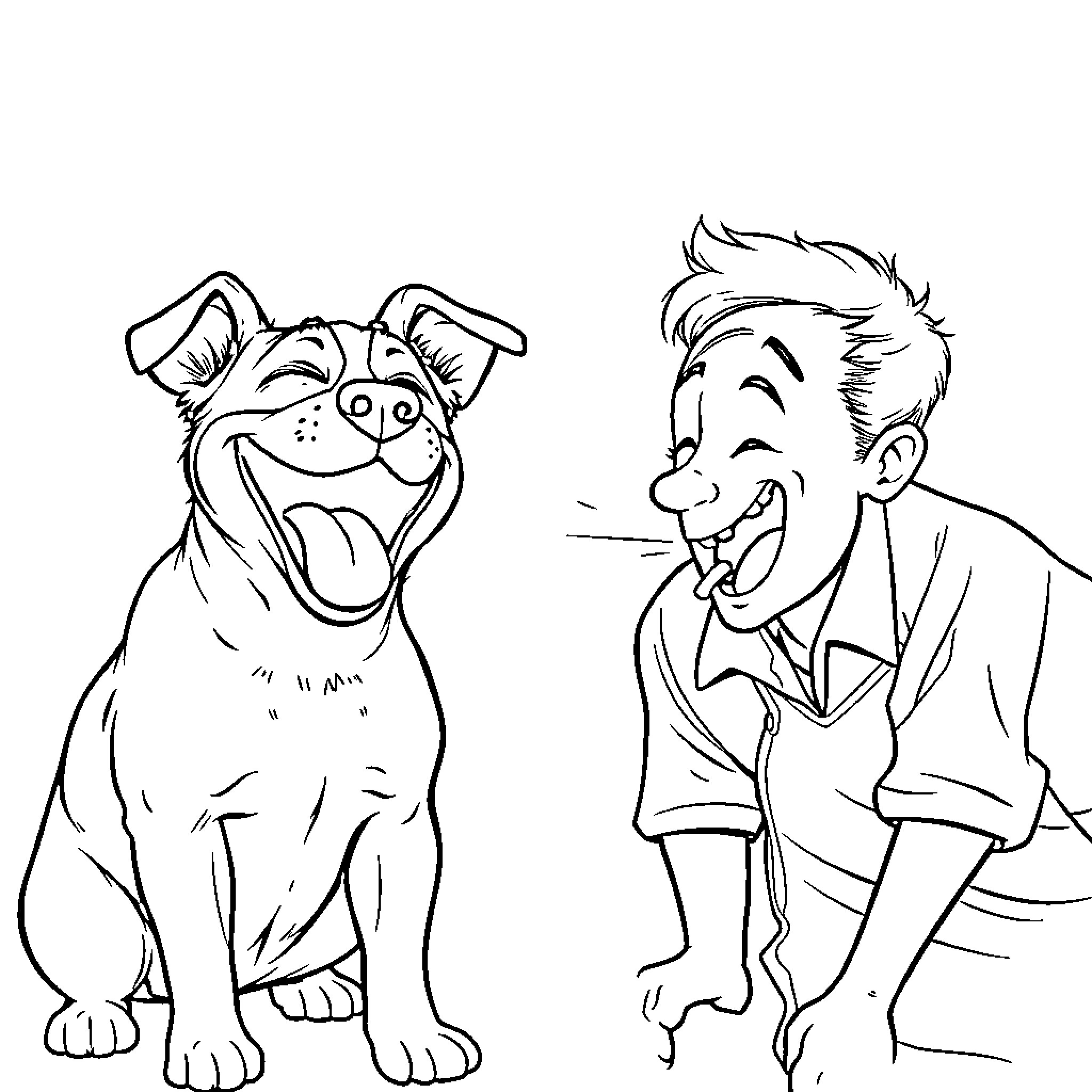 Jack Russell dog and happy human companion Coloring Page (free black-and-white line drawing printable PDF for all, from beginners to advanced learners, including children, teens, adults, and seniors)