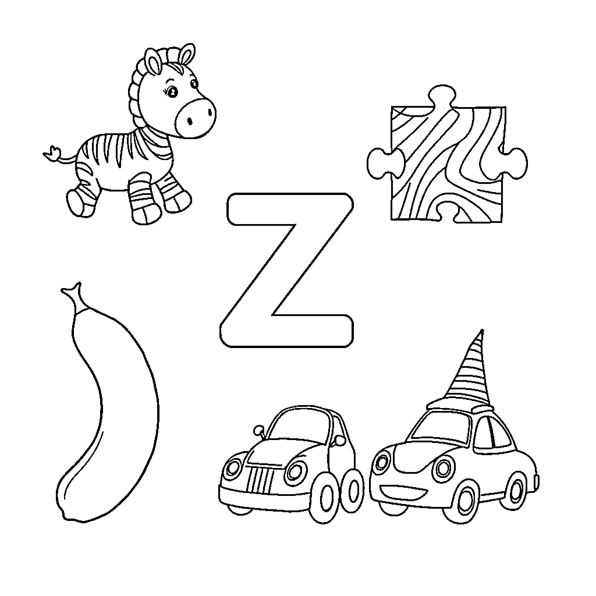 Object with Various Illustrated Shapes and Items Coloring Page (free black-and-white line drawing printable PDF for all, from beginners to advanced learners, including children, teens, adults, and seniors)