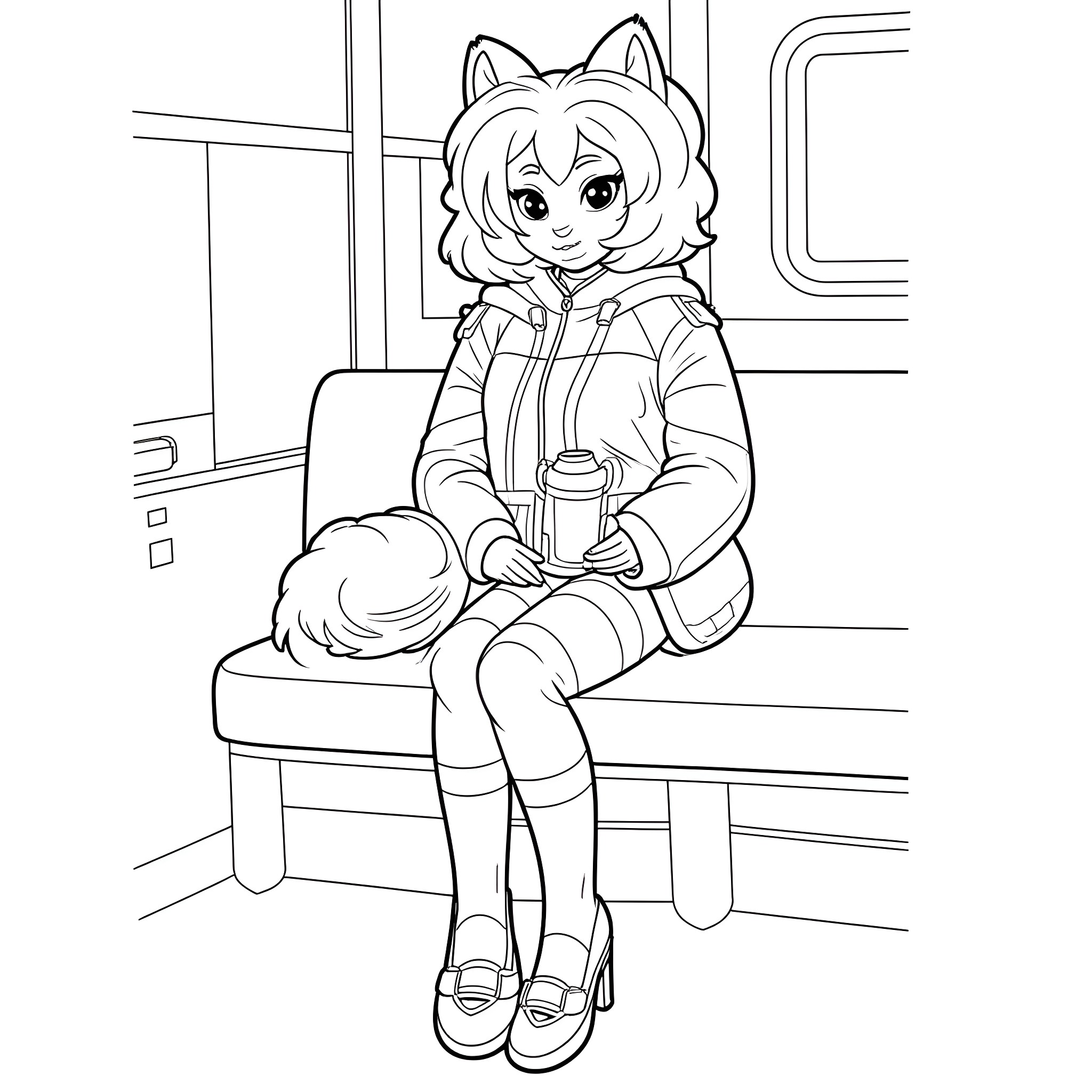 Loona relaxing in a cozy indoor setting Coloring Page (free black-and-white line drawing printable PDF for all, from beginners to advanced learners, including children, teens, adults, and seniors)