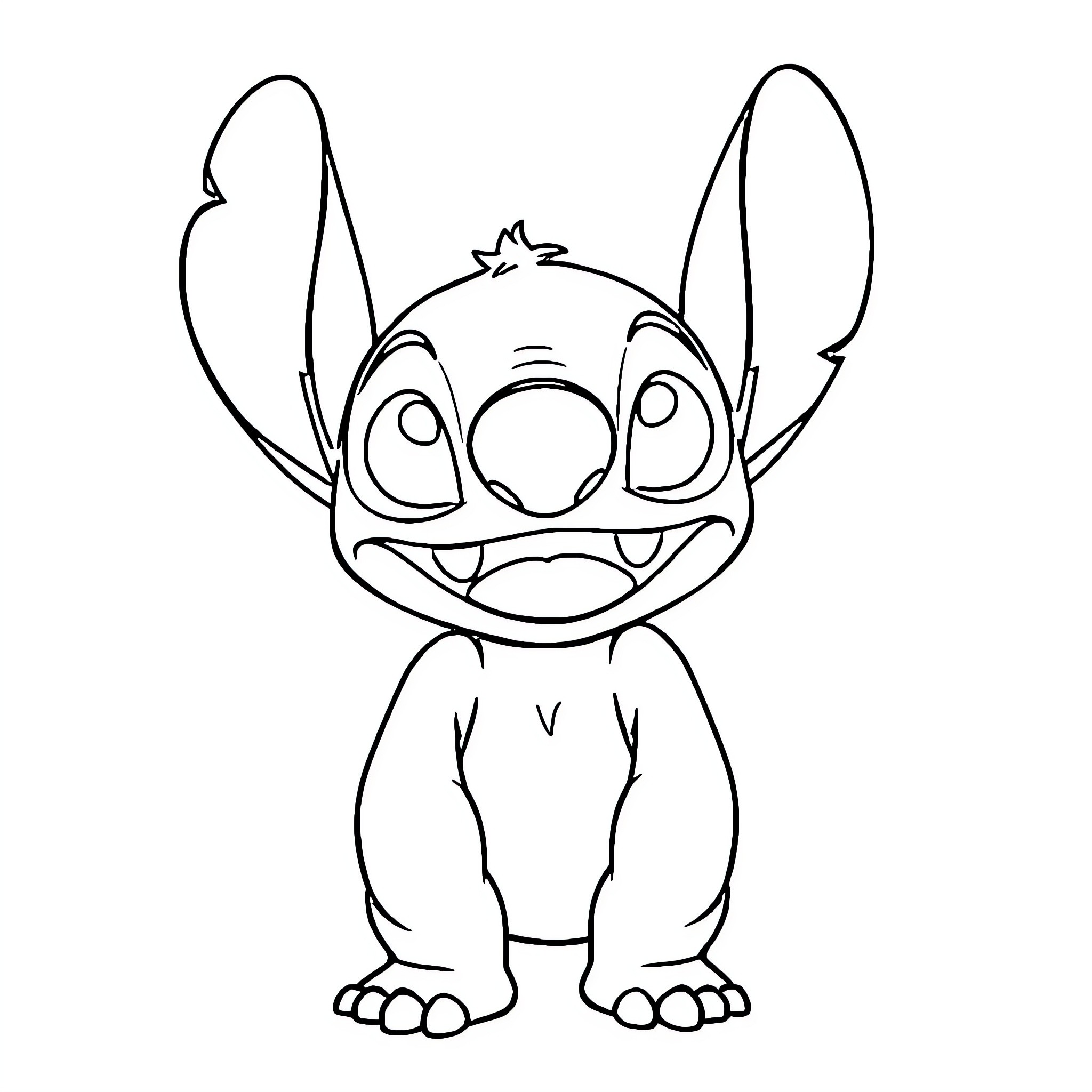 Stitch's Mischievous Grin Coloring Page (free black-and-white line drawing printable PDF for all, from beginners to advanced learners, including children, teens, adults, and seniors)