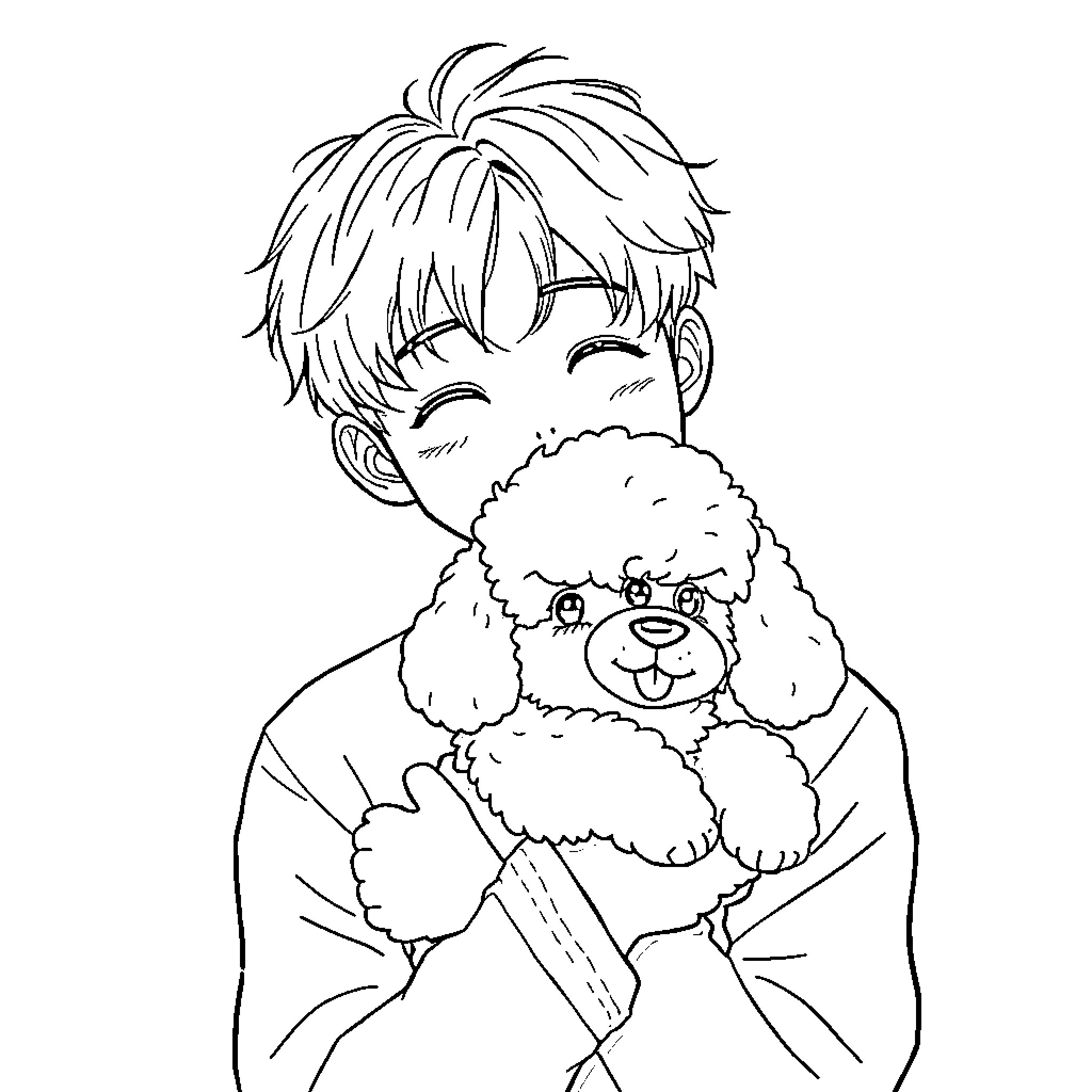 Jimin hugging a cute plush toy Coloring Page (free black-and-white line drawing printable PDF for all, from beginners to advanced learners, including children, teens, adults, and seniors)