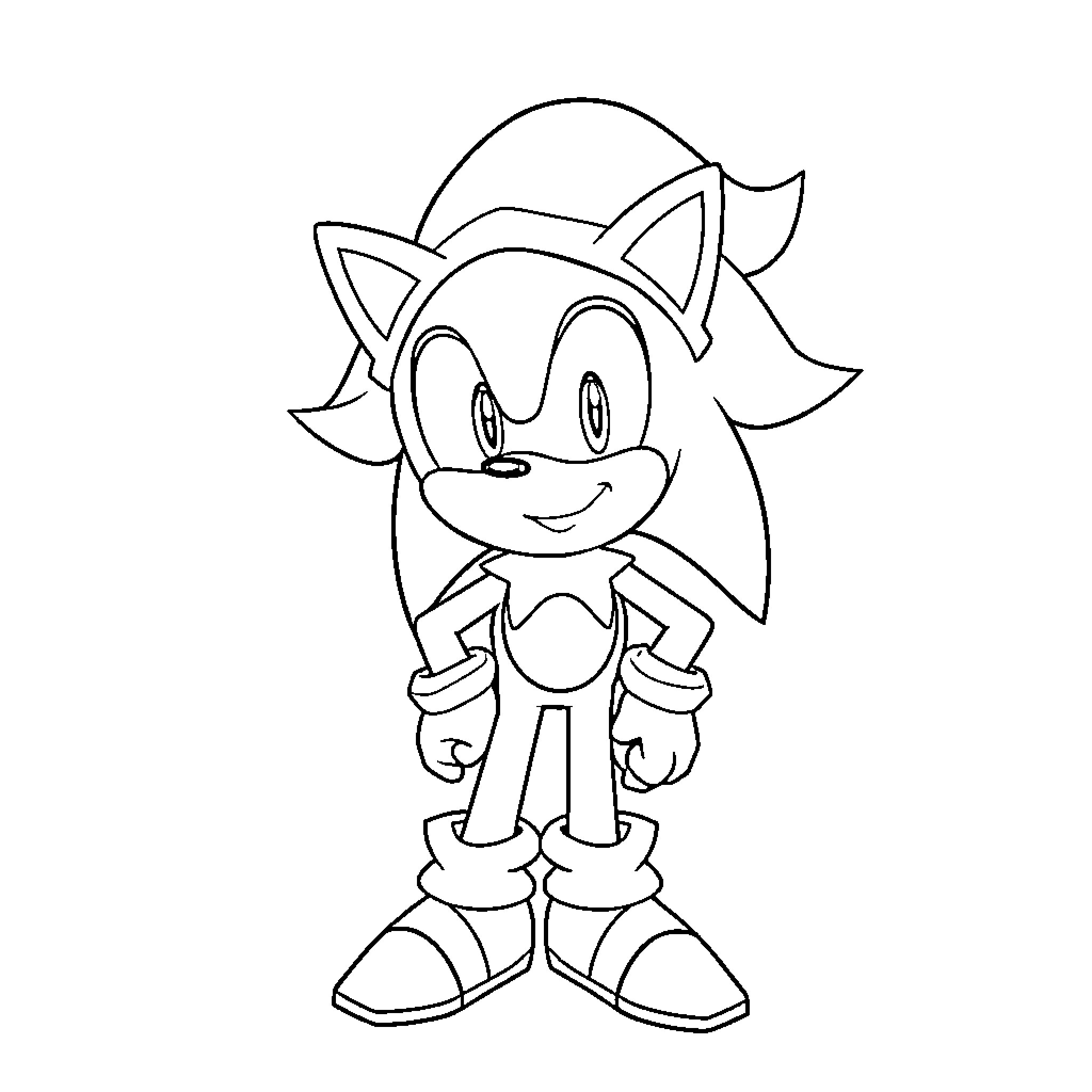 Sonic character in playful pose Coloring Page (free black-and-white line drawing printable PDF for all, from beginners to advanced learners, including children, teens, adults, and seniors)