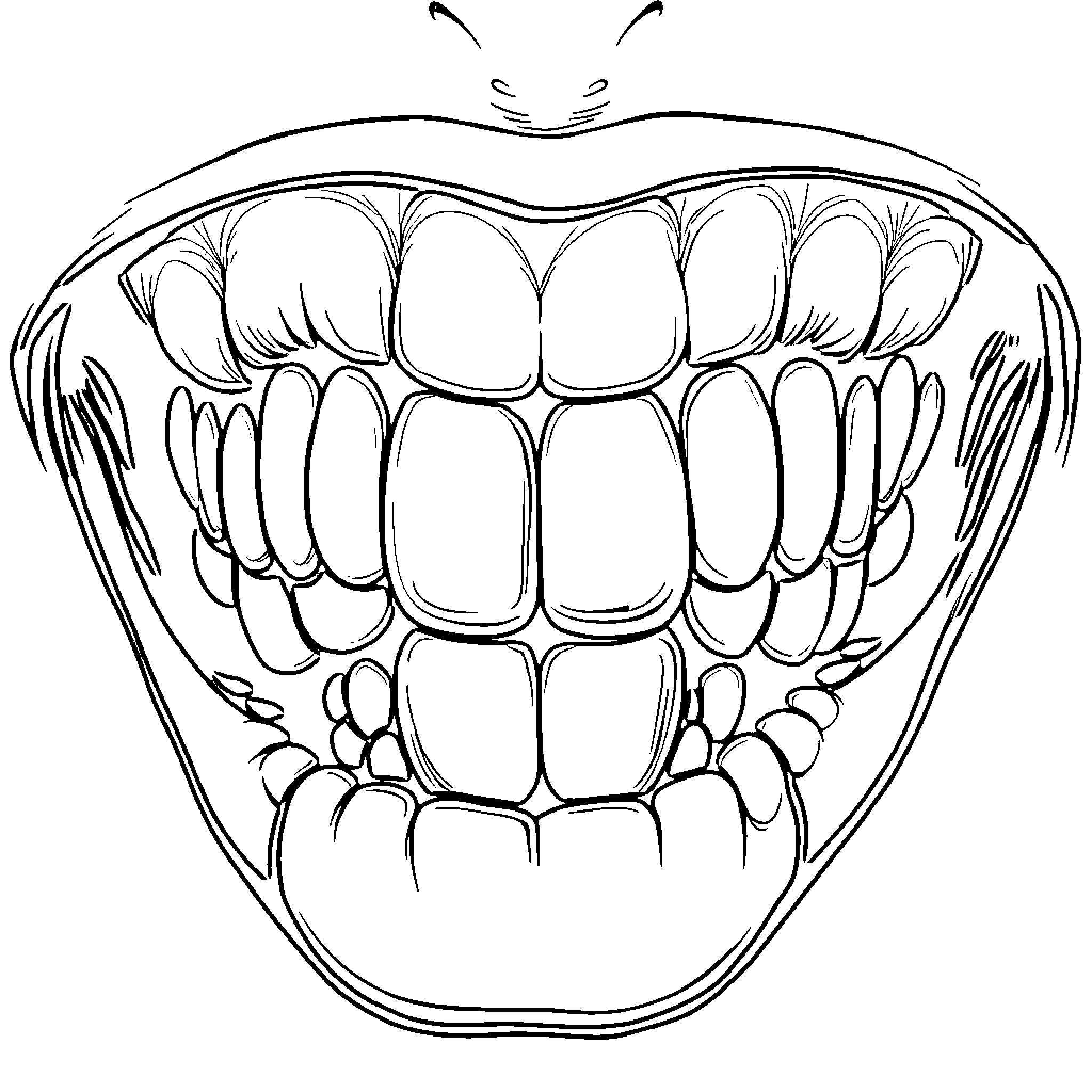 Veneer of a monstrous grinning mouth Coloring Page (free black-and-white line drawing printable PDF for all, from beginners to advanced learners, including children, teens, adults, and seniors)